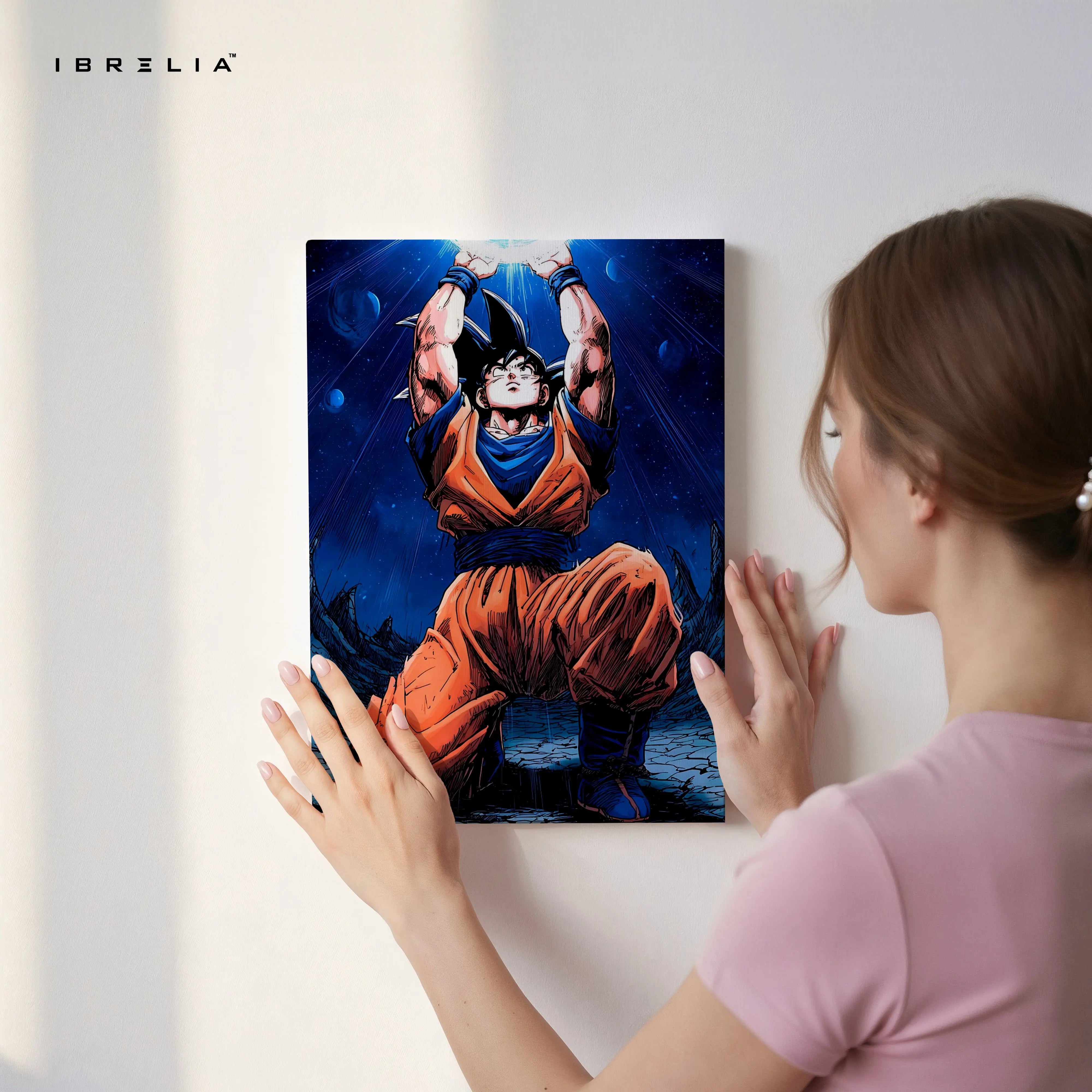 Goku Spirit Bomb Wall Art – Dragon Ball Anime Canvas Frame | Goku Universe Energy Poster Pakistan | IBRELIA™ IBRELIA