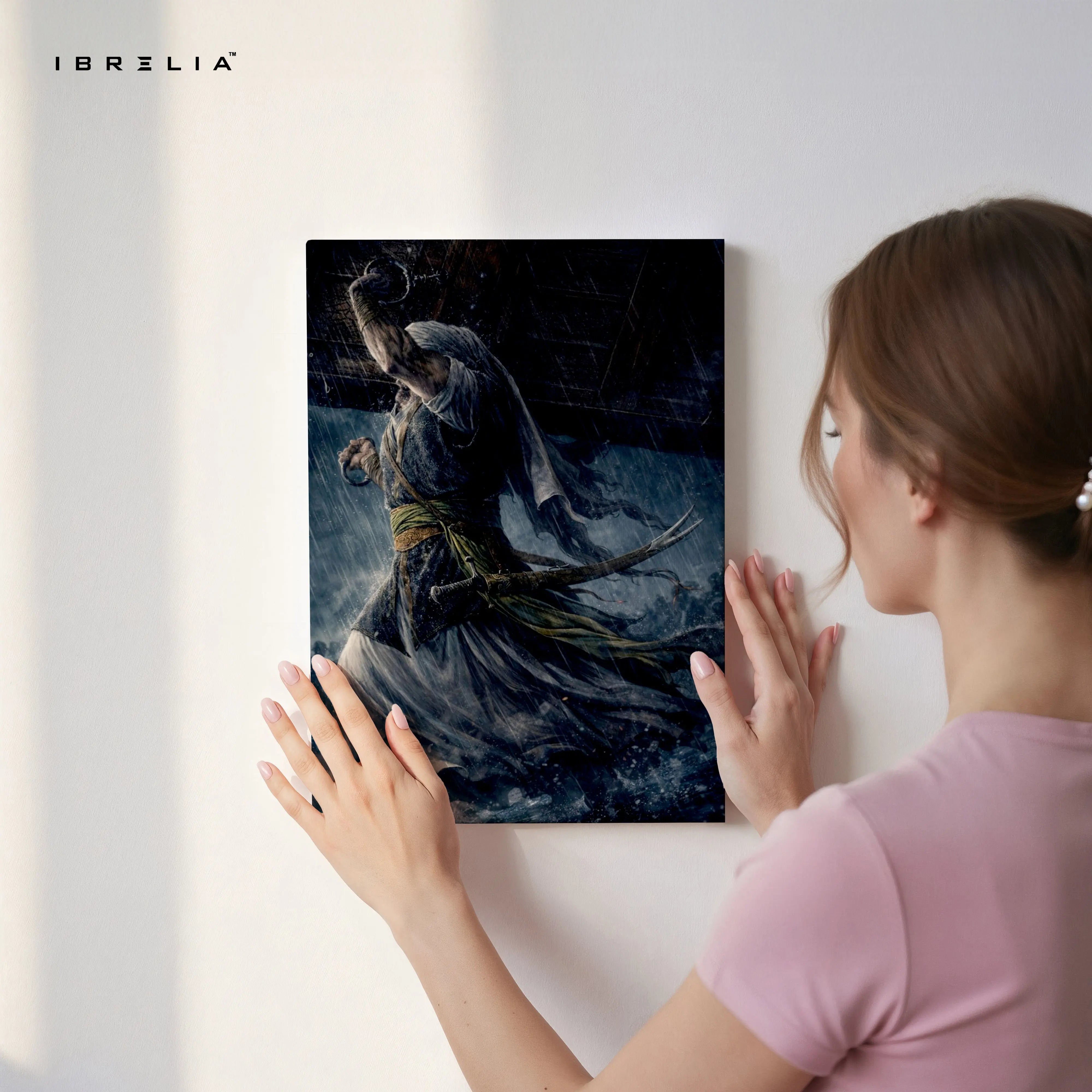 Warrior in Storm Wall Art – Cinematic Battle Canvas Frame | Dark Fantasy Fighter Poster Pakistan | IBRELIA™ IBRELIA