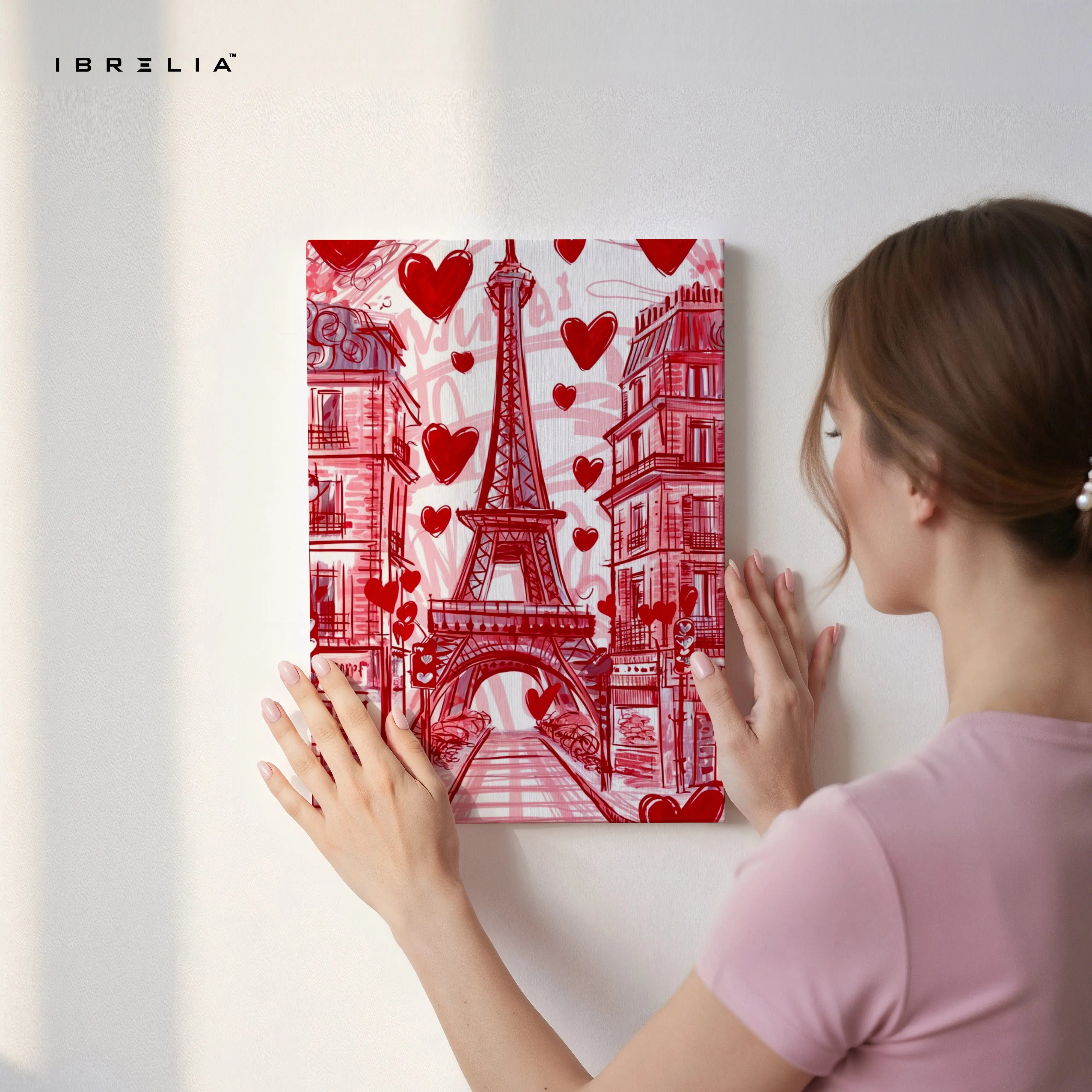Paris Eiffel Tower Love Wall Art – Romantic Red Canvas Frame | Paris Aesthetic Poster Pakistan | IBRELIA™ IBRELIA