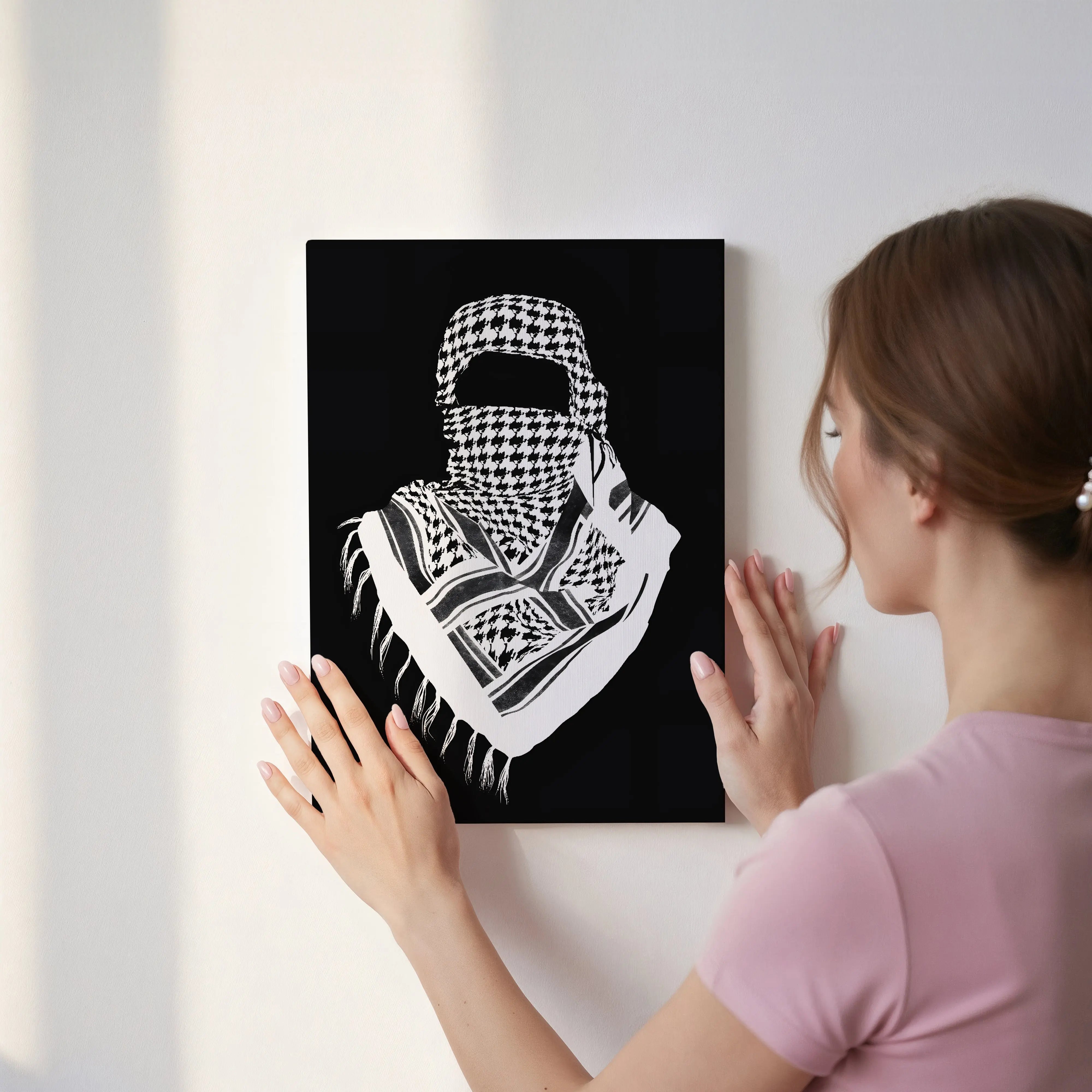 Palestinian Keffiyeh Resistance Art – Minimal Black & White Solidarity Wall Art | 4K Ultra Wrap Frame Wall Art in Pakistan | IBRELIA™ IBRELIA