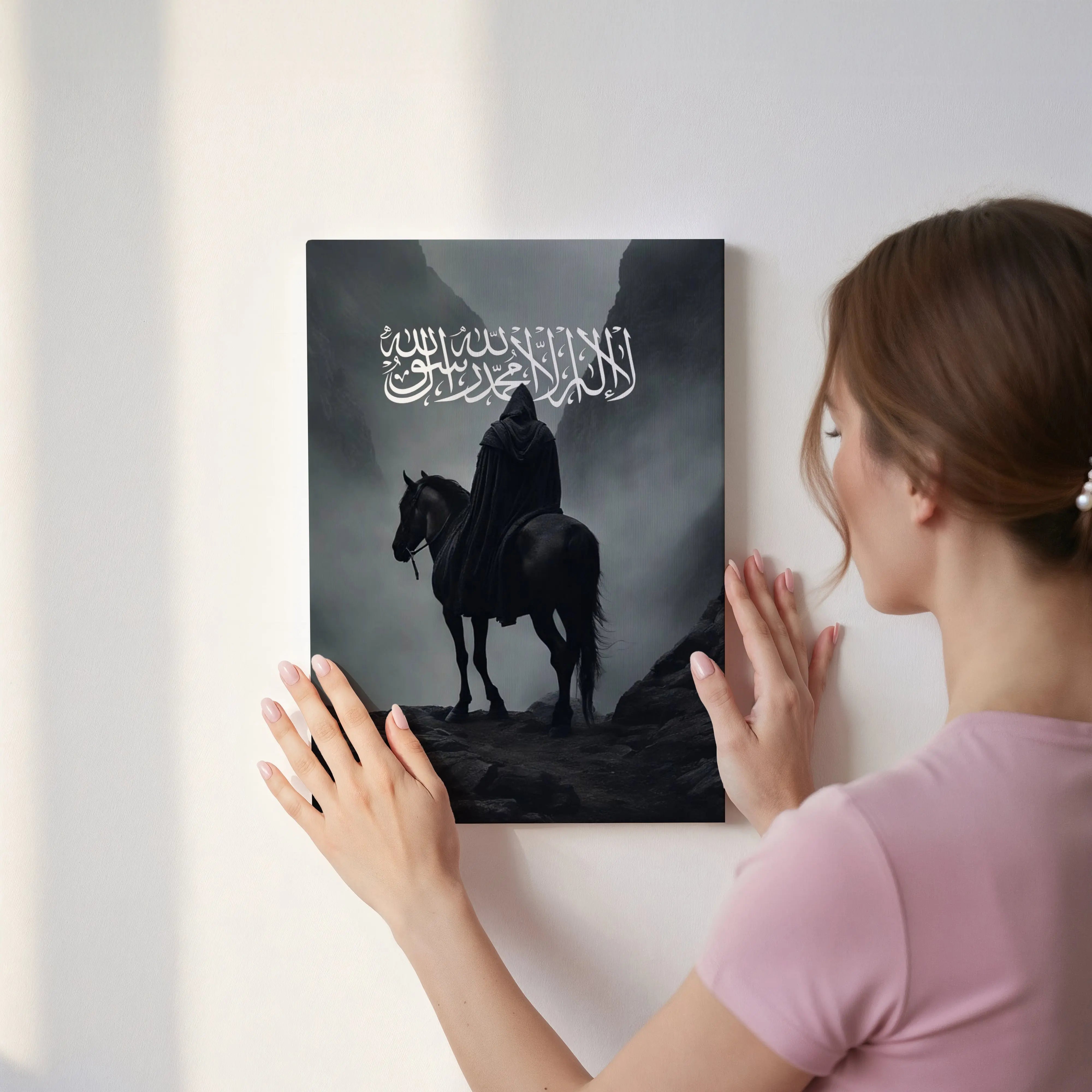 Shahada Rider Wall Art – Islamic Warrior Silhouette | 4K Ultra Wrap Frame Wall Art in Pakistan | IBRELIA™ IBRELIA