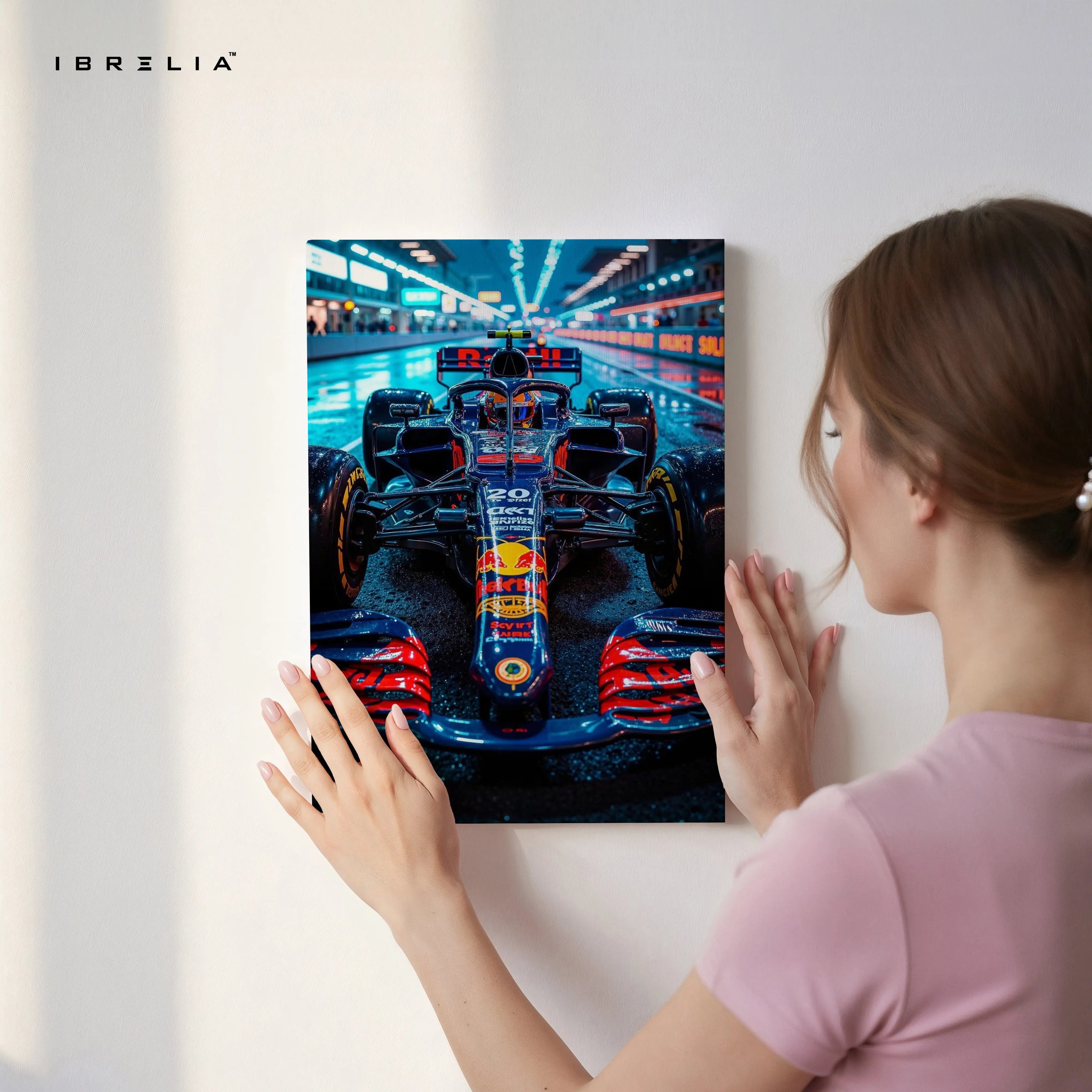 Red Bull F1 Pit Lane Night Wall Art – Formula Racing Canvas Frame Pakistan | Motorsport Poster | IBRELIA™ IBRELIA