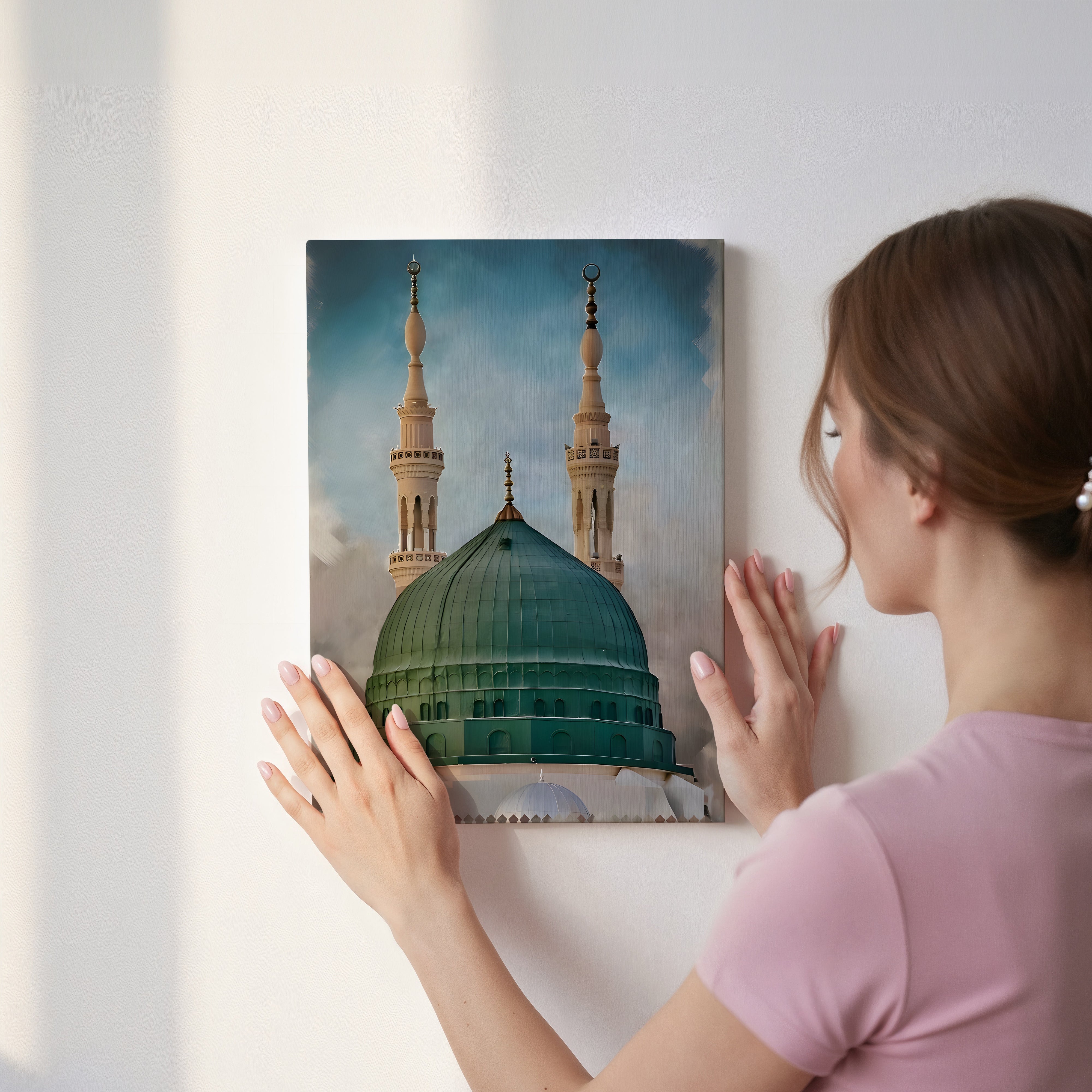 Masjid e Nabawi Green Dome Art – Madinah Islamic Architecture Wall Art | 4K Ultra Wrap Frame Wall Art in Pakistan | IBRELIA™