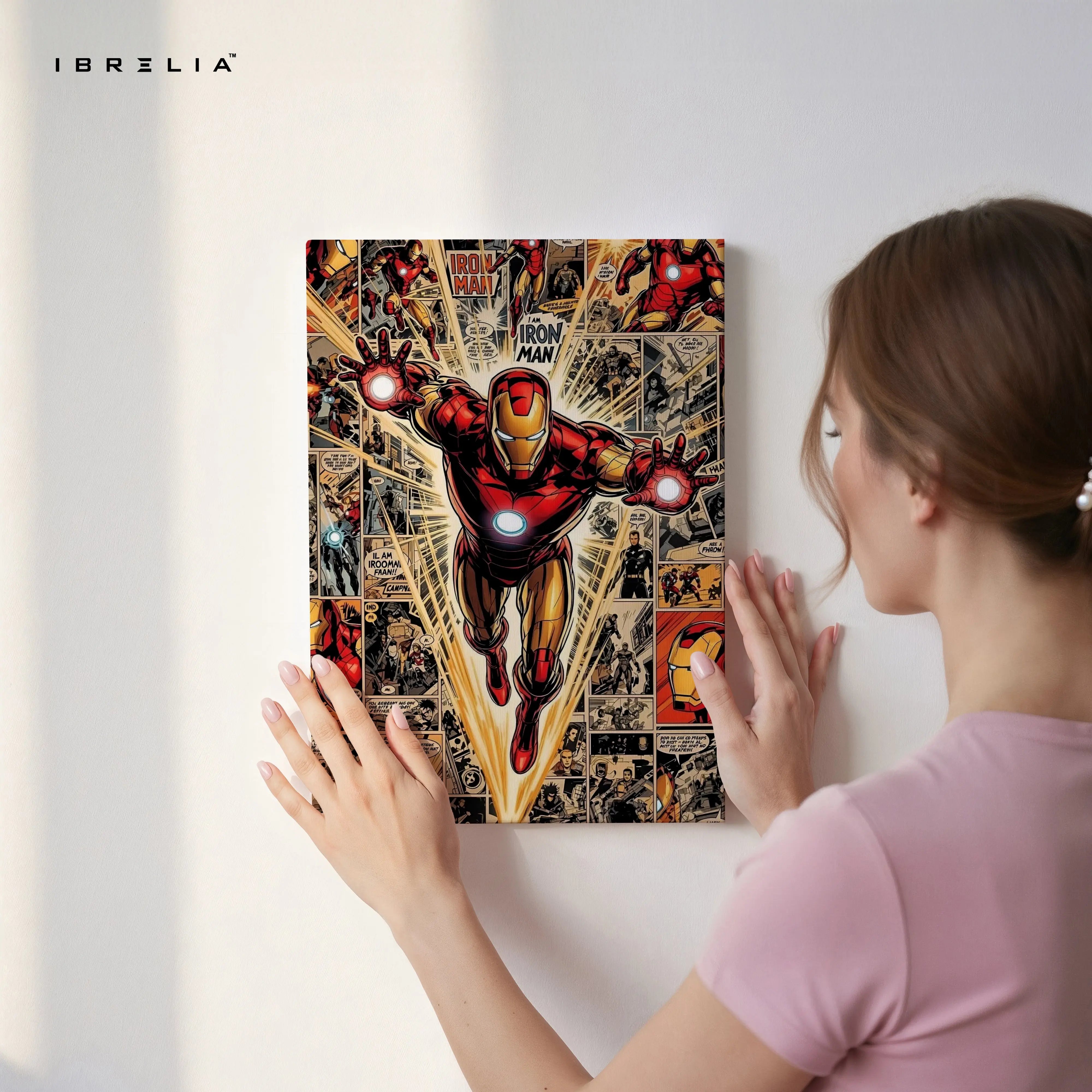 Iron Man Flying Wall Art – Marvel Superhero Comic Canvas Frame | Iron Man Poster Pakistan | IBRELIA™ IBRELIA