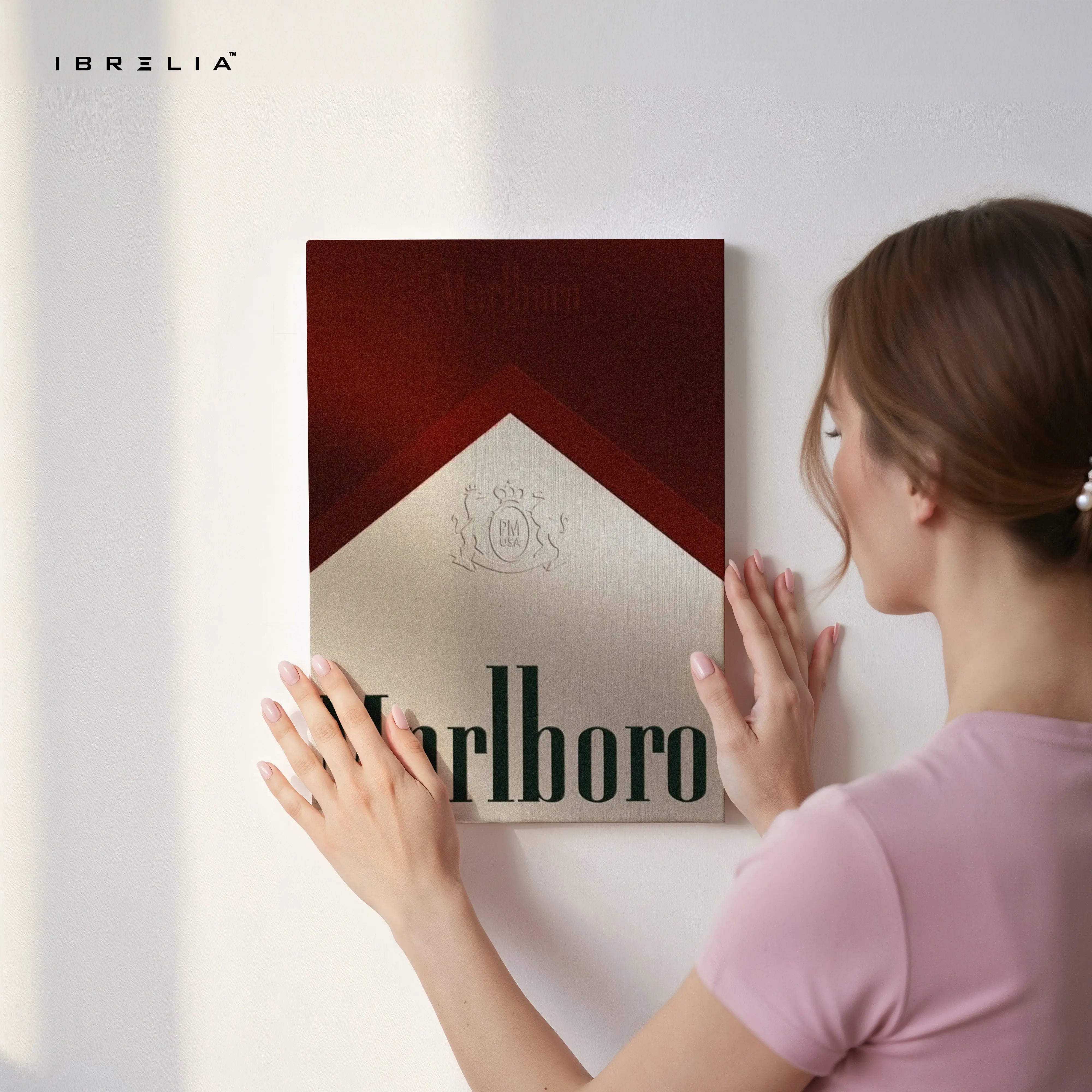 Marlboro Minimalist Wall Art – Vintage Cigarette Pack Canvas Frame | Bold Retro Graphic Poster Pakistan | IBRELIA™ IBRELIA
