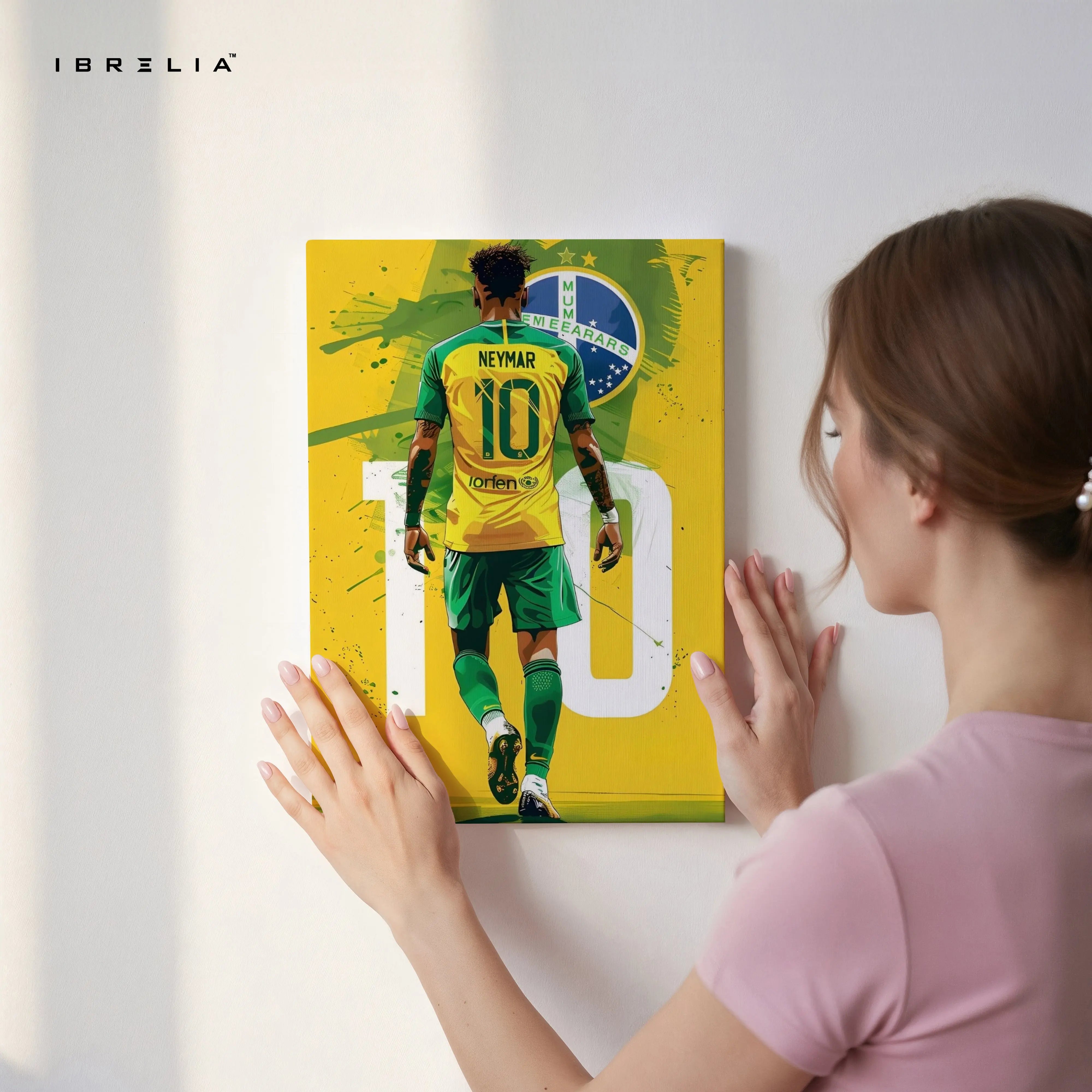 Neymar Jr Brazil Wall Art – Jersey No.10 Football Canvas Frame | Neymar Poster Pakistan | IBRELIA™ IBRELIA