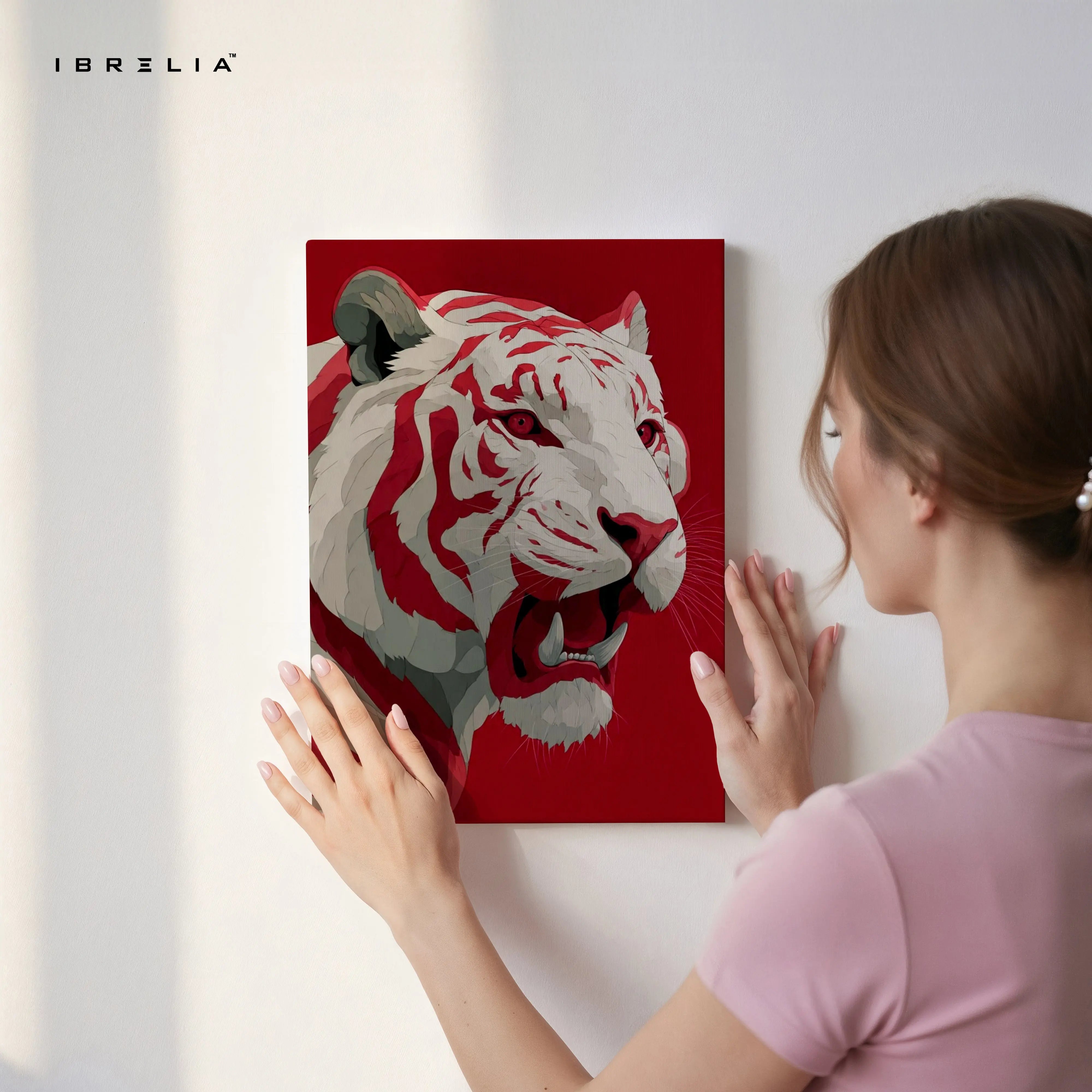 Red Tiger Wall Art – Bold Wildlife Canvas Frame | Fierce Animal Poster Pakistan | IBRELIA™ IBRELIA