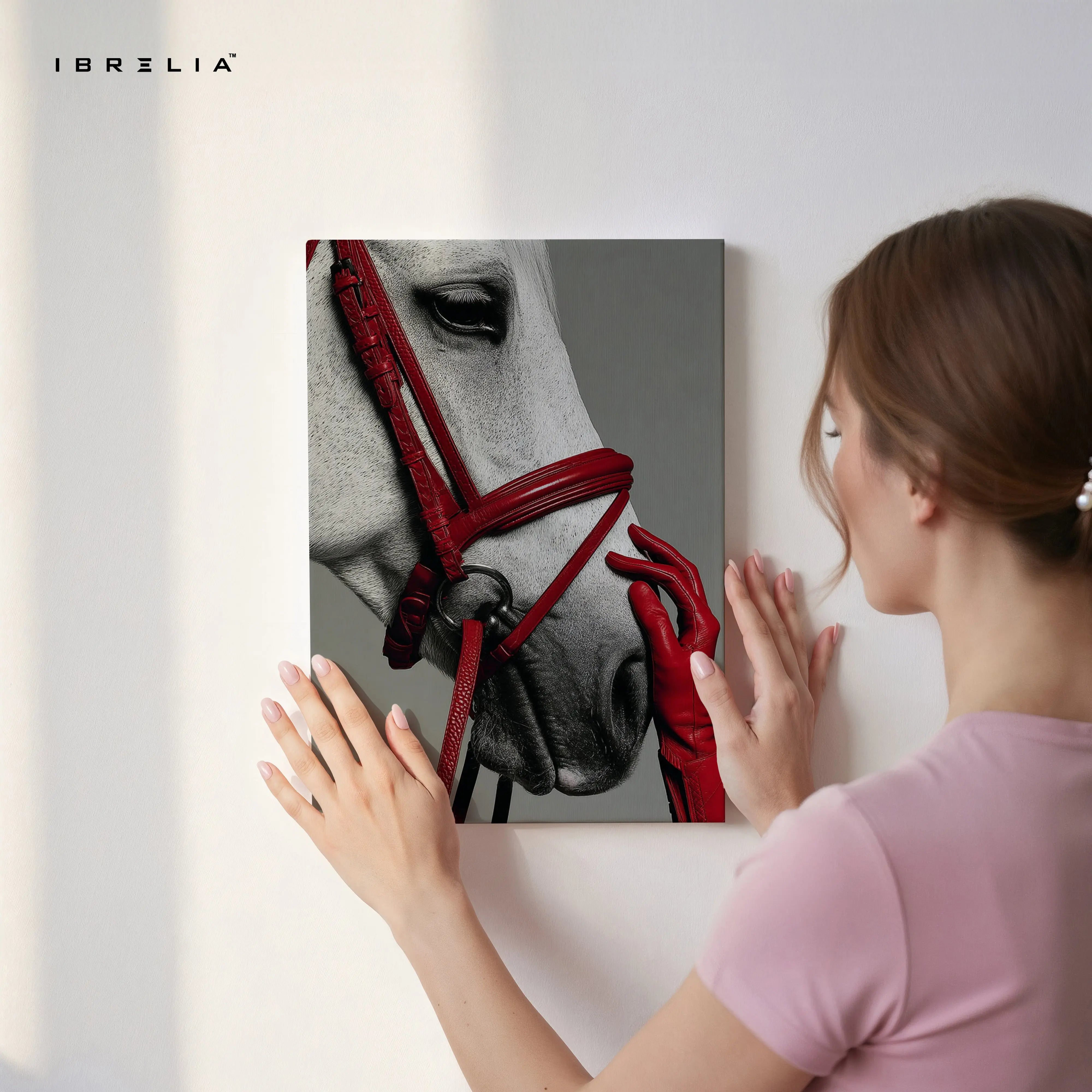 Luxury Horse Wall Art – Elegant White Horse Canvas Frame | Red Aesthetic Animal Poster Pakistan | IBRELIA™ IBRELIA