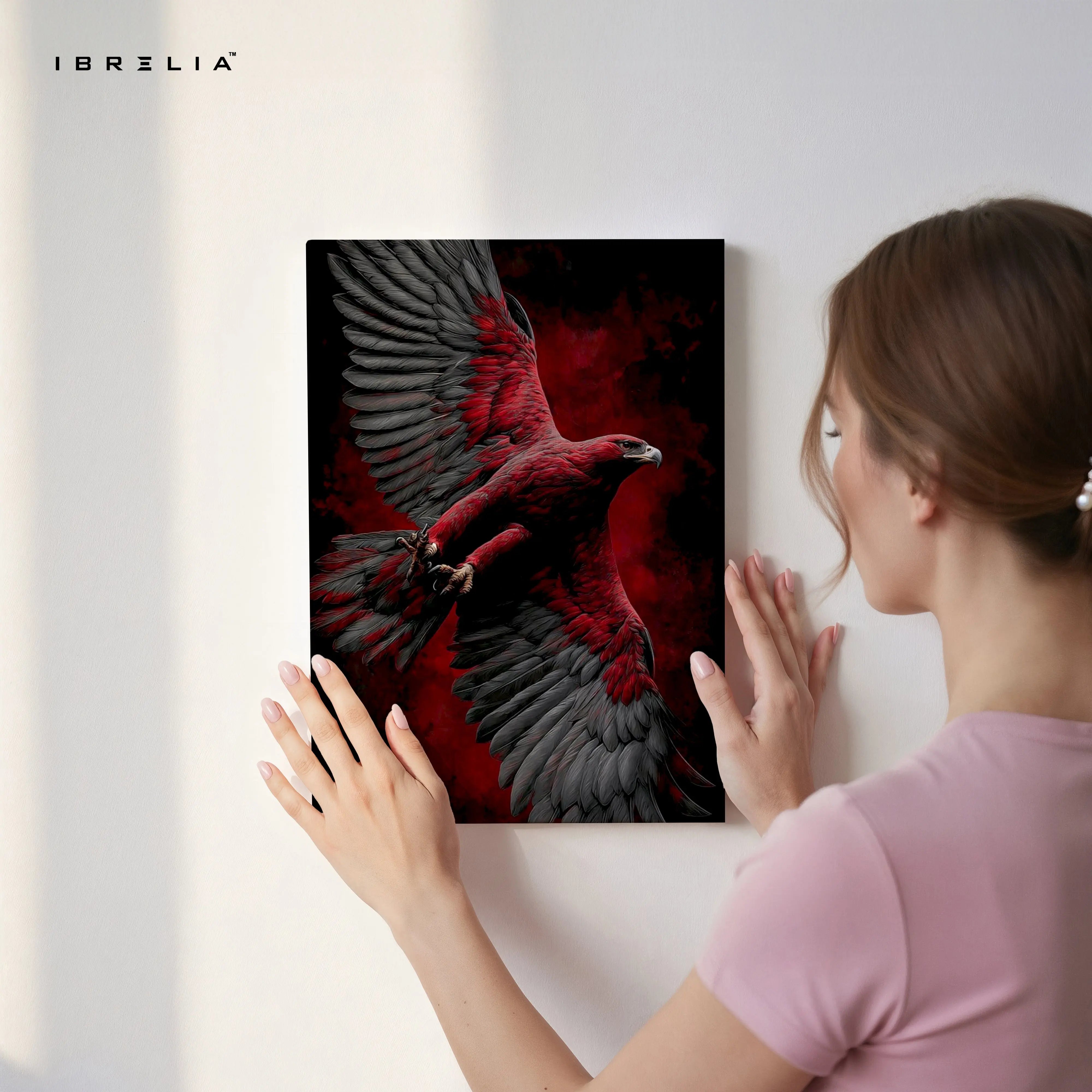 Red Eagle Power Wall Art – Majestic Bird Canvas Frame | Dark Aesthetic Wildlife Poster Pakistan | IBRELIA™ IBRELIA