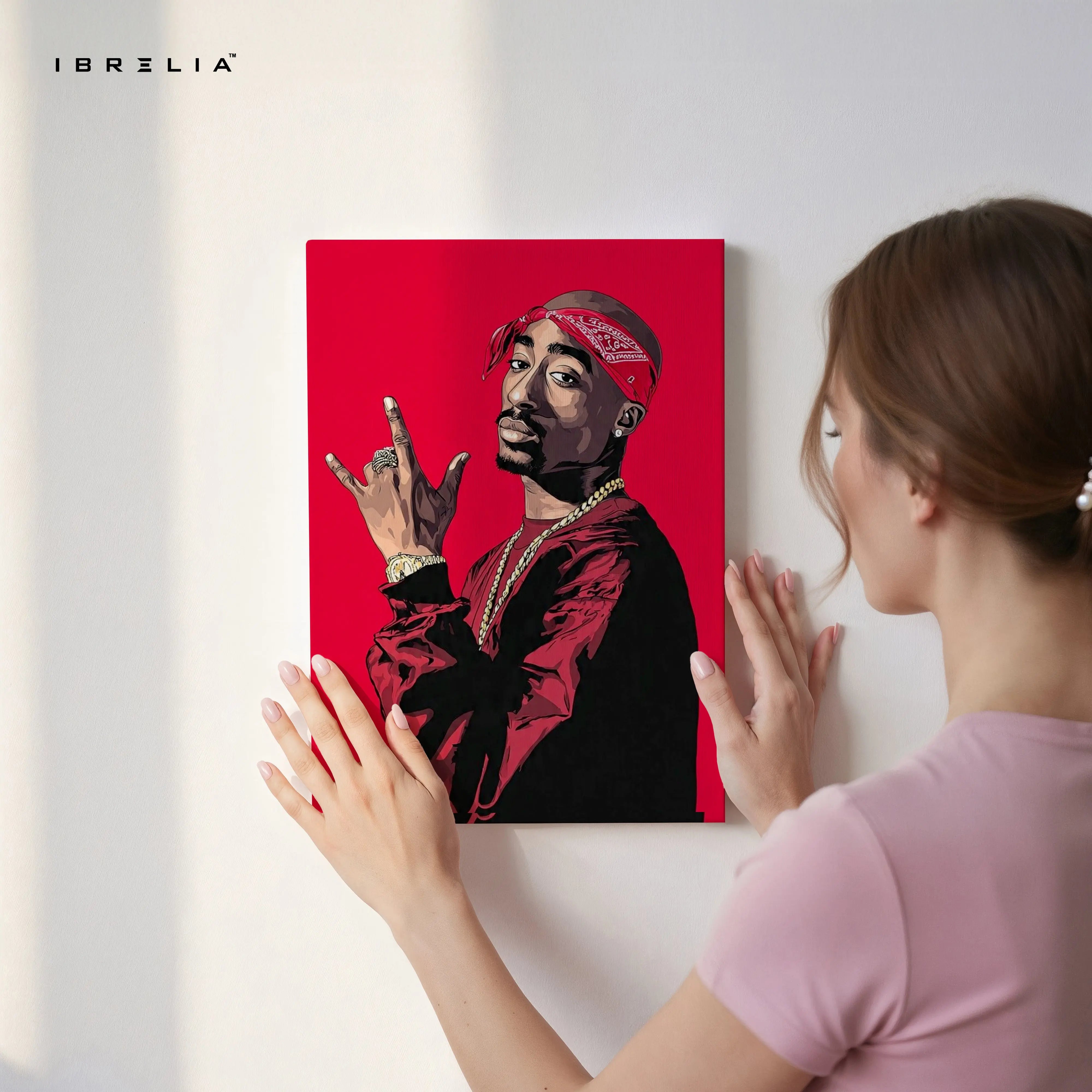 Red Bandana Rap Icon Wall Art – Hip Hop Legend Canvas Frame | Bold Street Style Poster Pakistan | IBRELIA™ IBRELIA