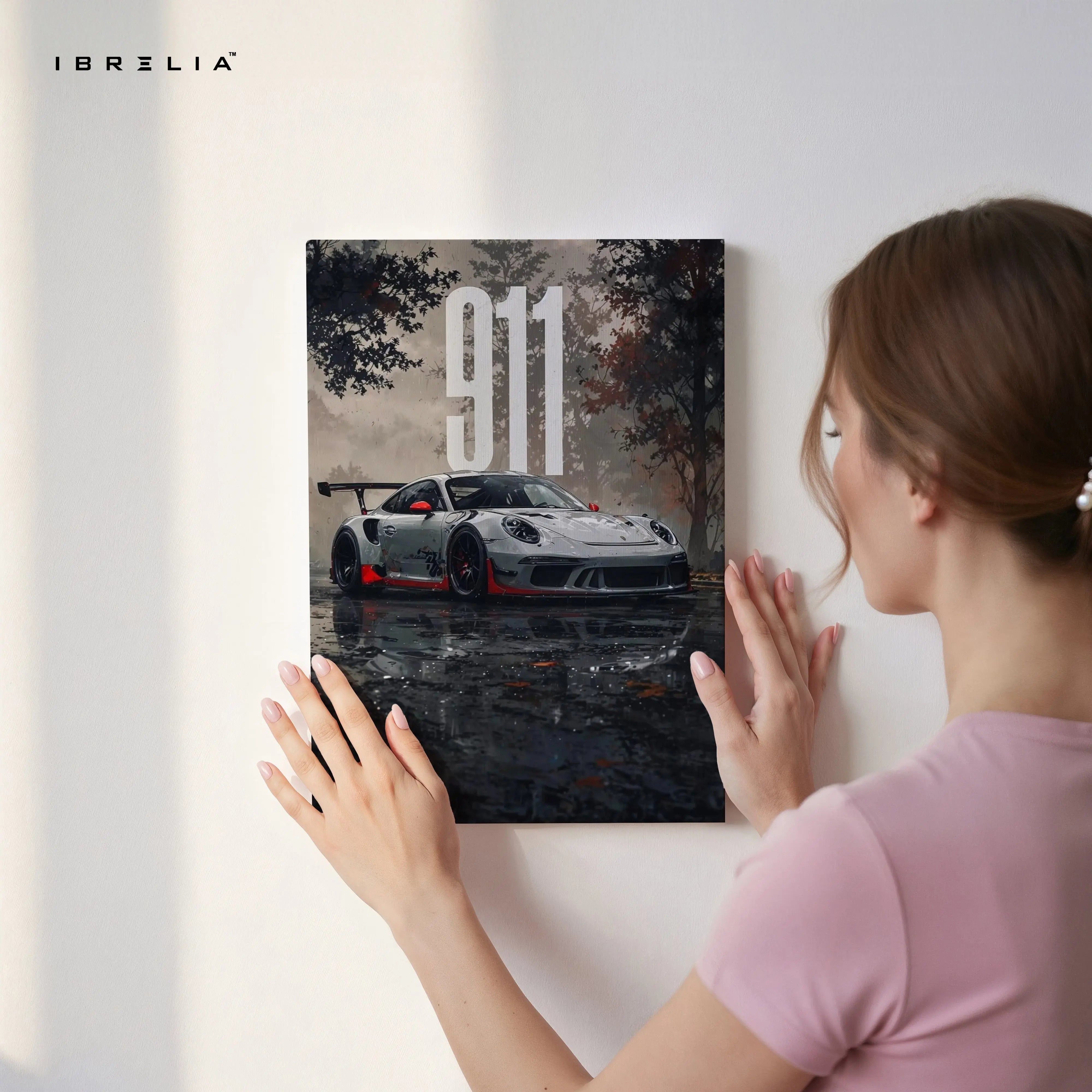 Porsche 911 Rain Noir Art – Dark Cinematic Sports Car Wall Art | 4K Ultra Wrap Frame Wall Art in Pakistan | IBRELIA™ IBRELIA