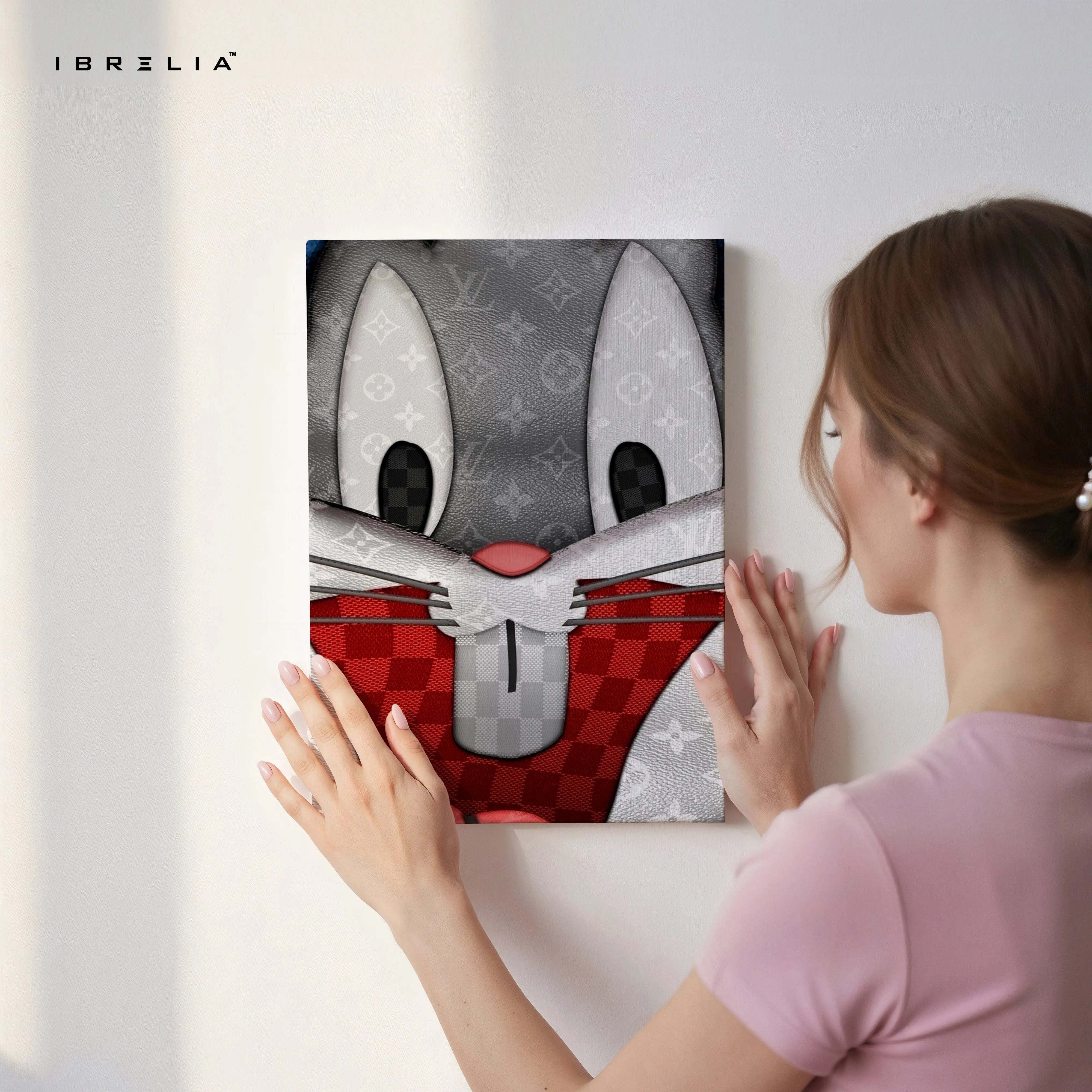 Luxury Cartoon Bunny Wall Art – Designer Pattern Aesthetic Canvas Frame | Cute Minimal Character Poster Pakistan | IBRELIA™ IBRELIA