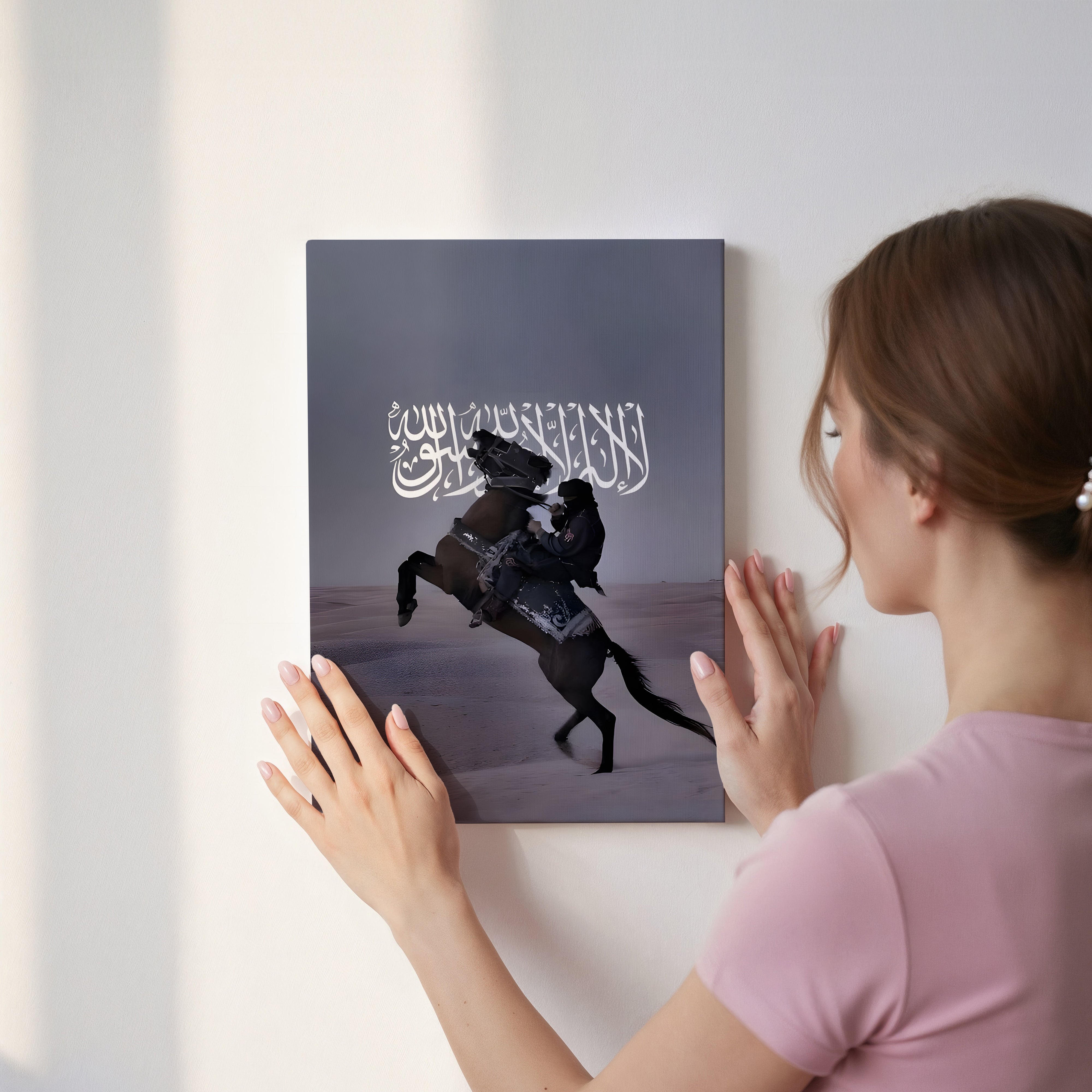 Shahada Desert Warrior Art – Islamic Calligraphy Horse Wall Art | 4K Ultra Wrap Frame Wall Art in Pakistan | IBRELIA™