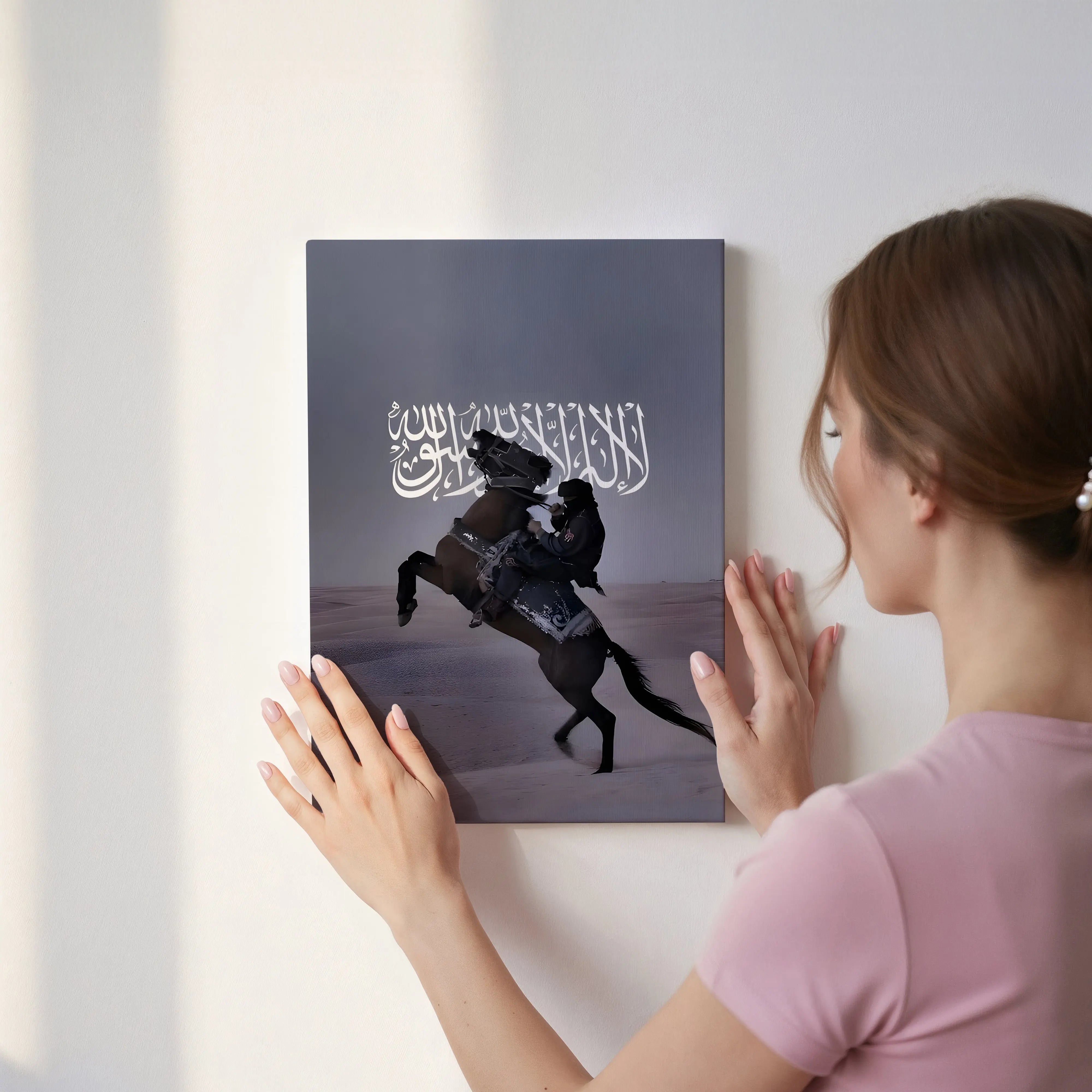 Shahada Desert Warrior Art – Islamic Calligraphy Horse Wall Art | 4K Ultra Wrap Frame Wall Art in Pakistan | IBRELIA™ IBRELIA