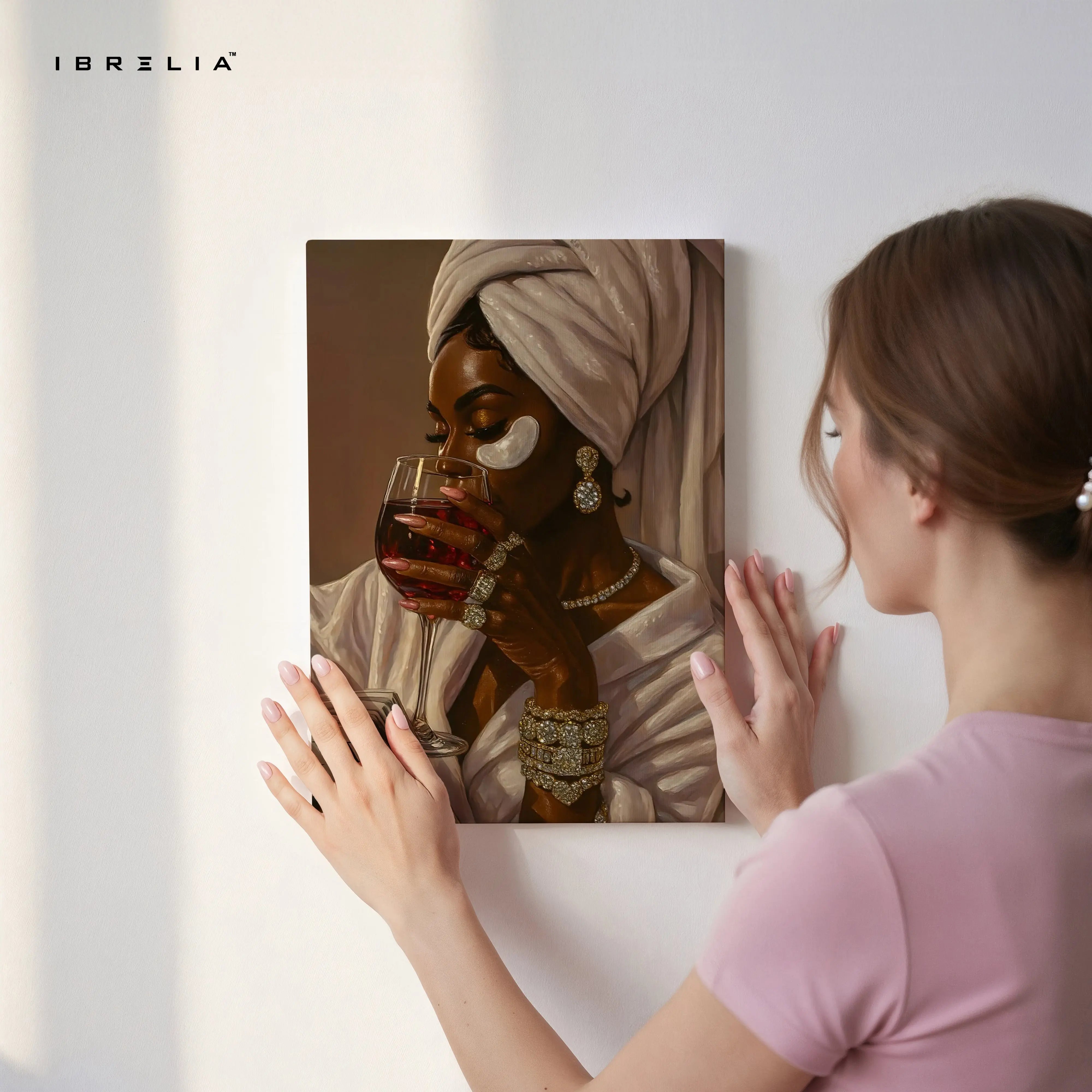 Luxury Self-Care Elegance Art – Woman Wine Vogue Aesthetic Wall Art | 4K Ultra Wrap Frame Wall Art in Pakistan | IBRELIA™ IBRELIA