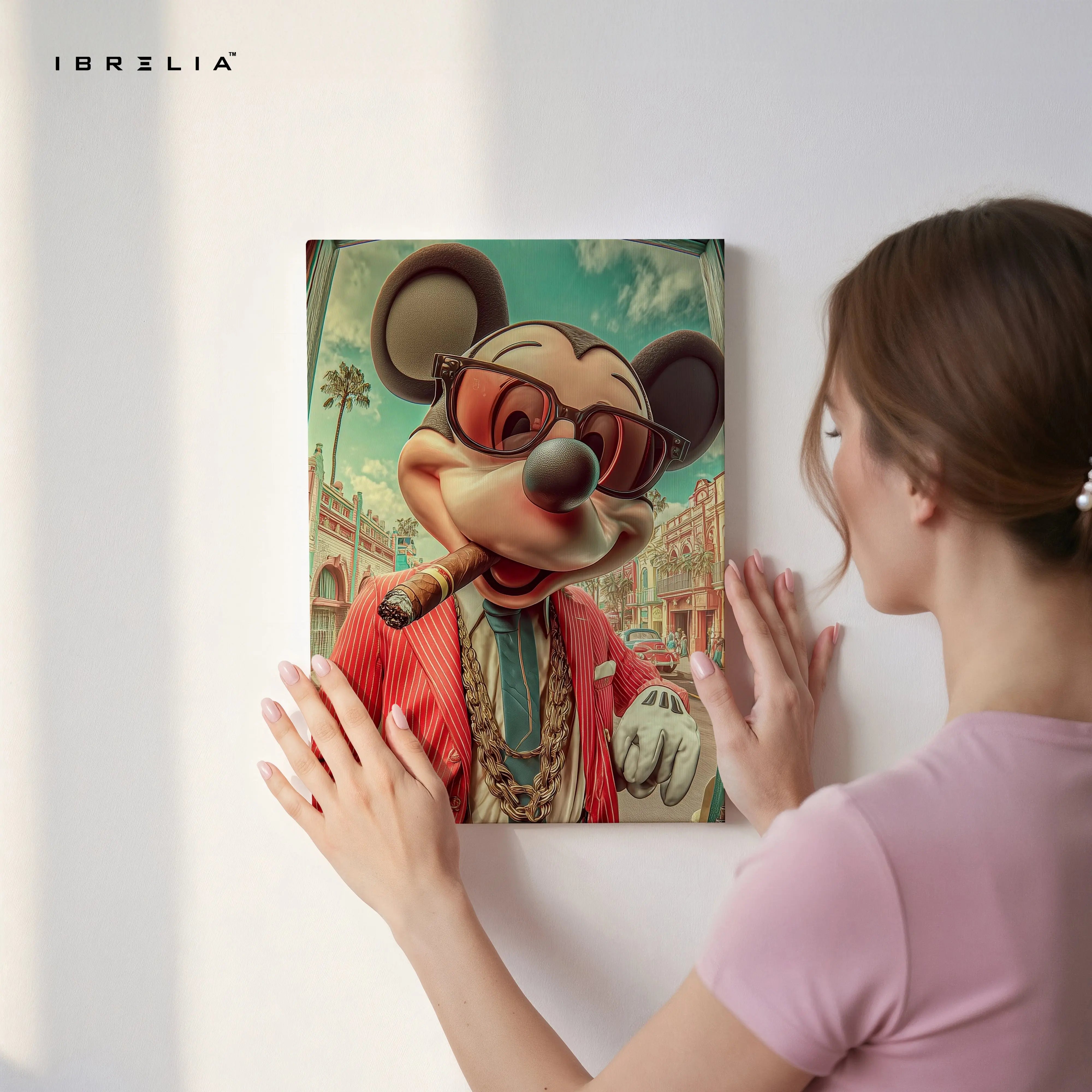 Luxury Mickey Mouse Wall Art – Mafia Style Cartoon Canvas Frame | Premium Street Art Decor Pakistan | IBRELIA™ IBRELIA