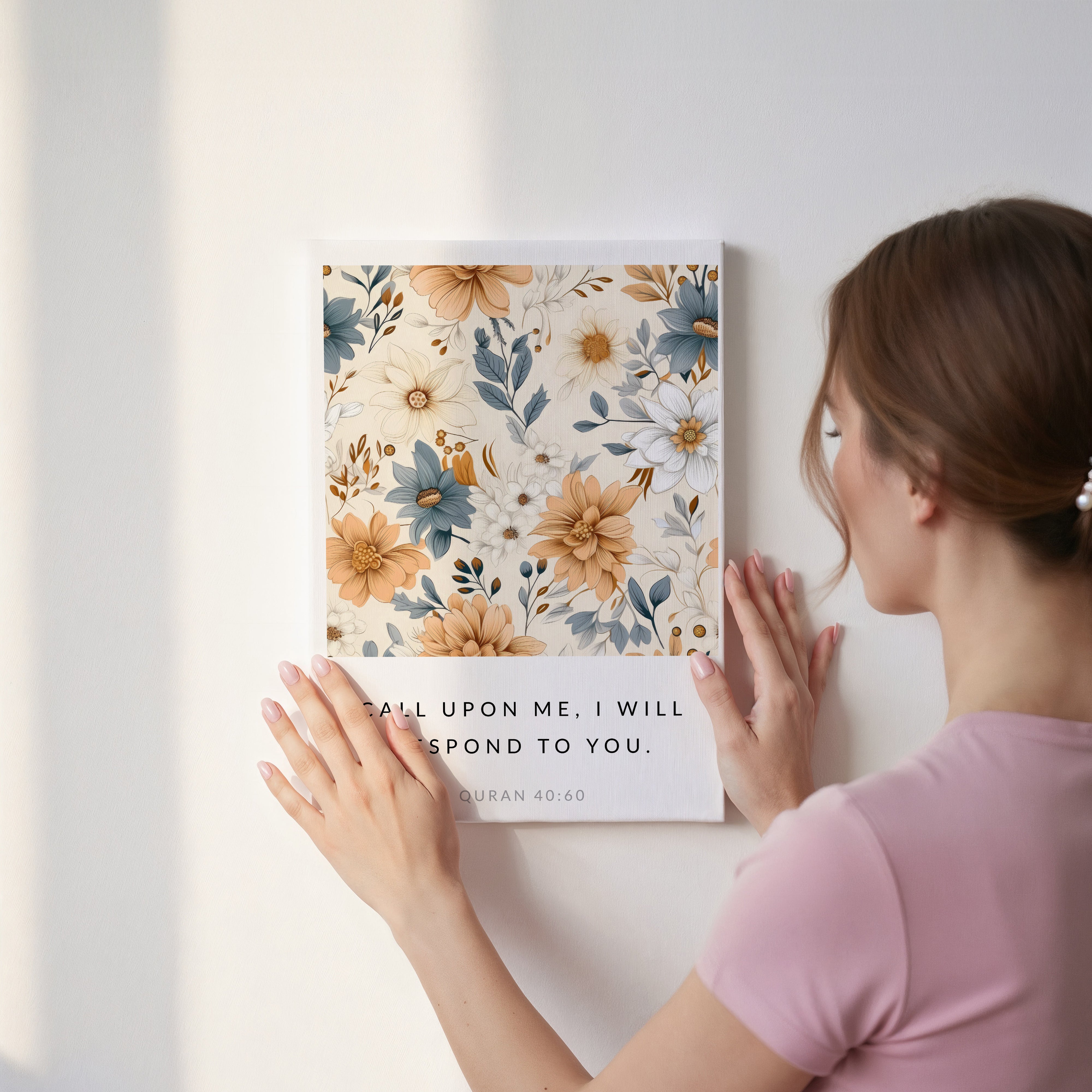 Call Upon Me Quran 40:60 Islamic Wall Art – Floral Botanical Design | 4K Ultra Wrap Frame Wall Art in Pakistan | IBRELIA™