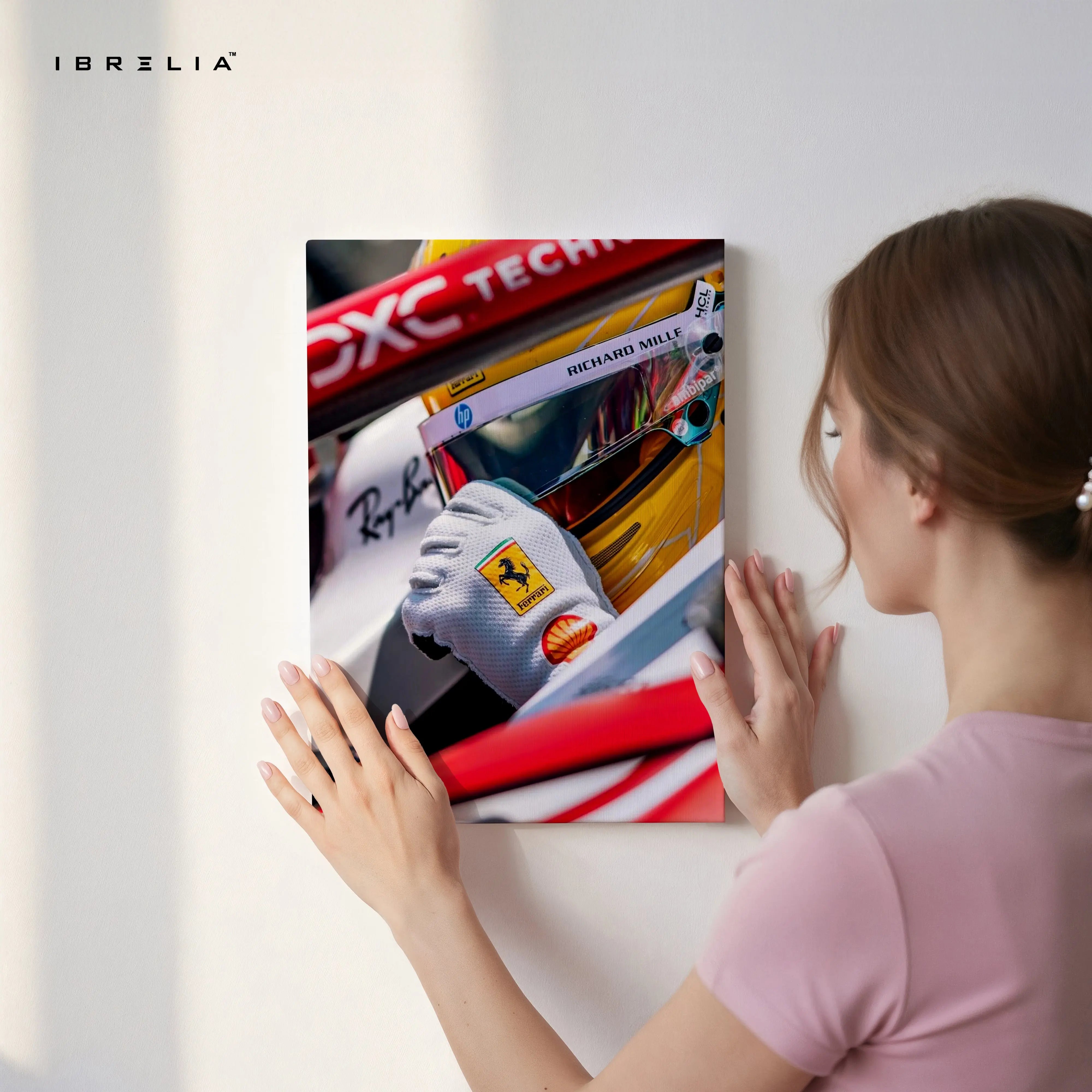 Ferrari F1 Driver Helmet Wall Art – Racing Motorsport Canvas Frame | Formula 1 Speed Poster Pakistan | IBRELIA™ IBRELIA
