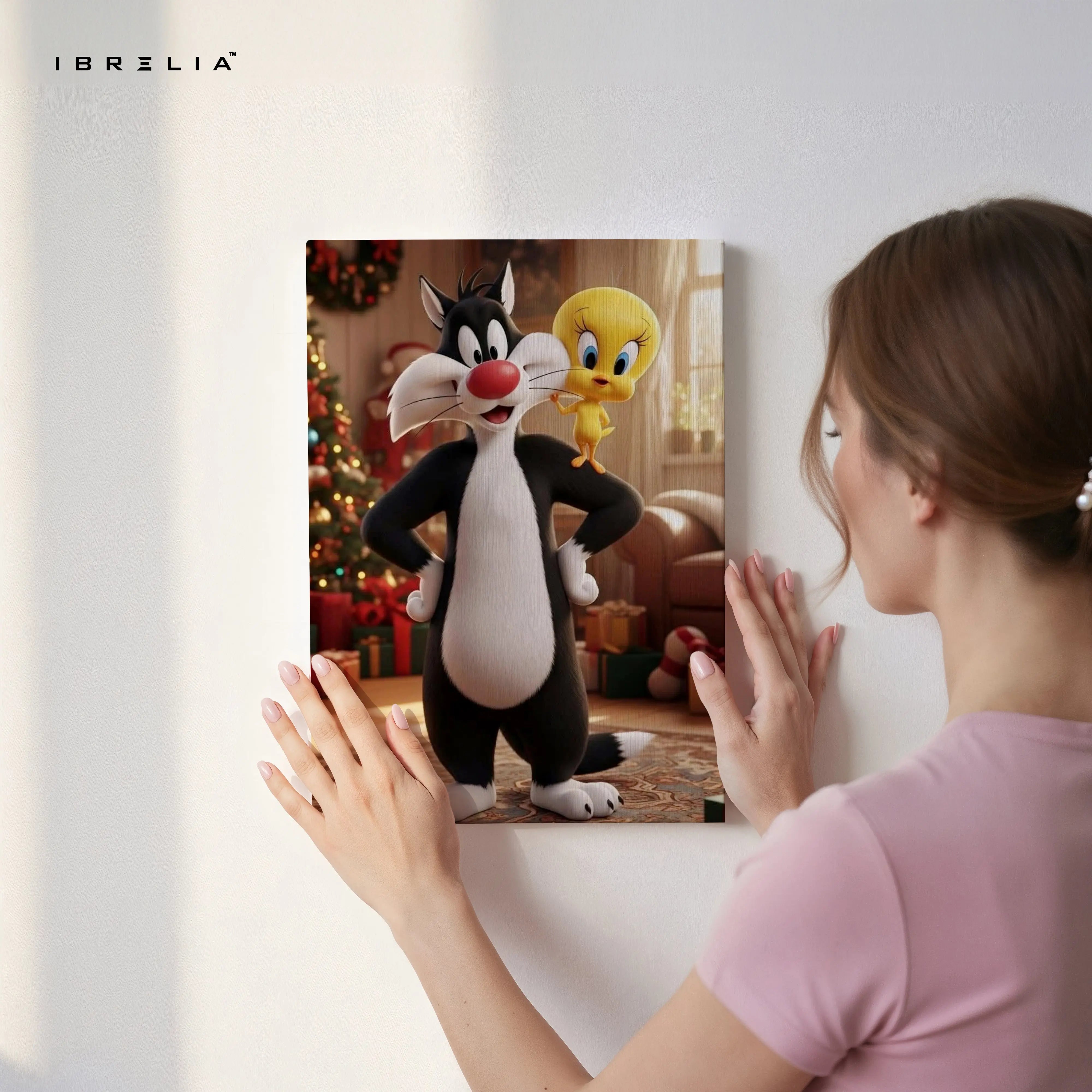 Sylvester & Tweety Wall Art – Cartoon Character Canvas Frame | Cute Animated Poster Pakistan | IBRELIA™ IBRELIA