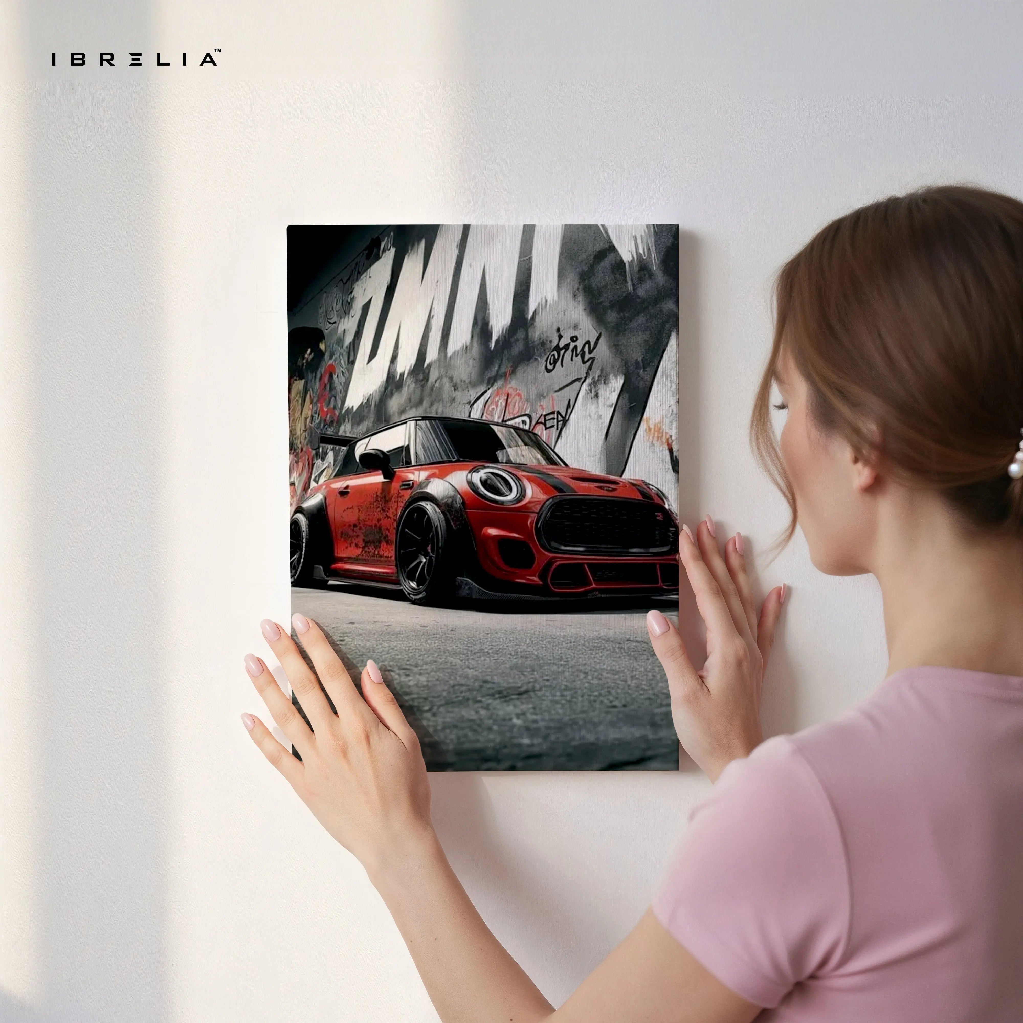 Mini Cooper Street Racing Wall Art – Urban Car Canvas Frame Pakistan | Graffiti Car Poster | IBRELIA™ IBRELIA