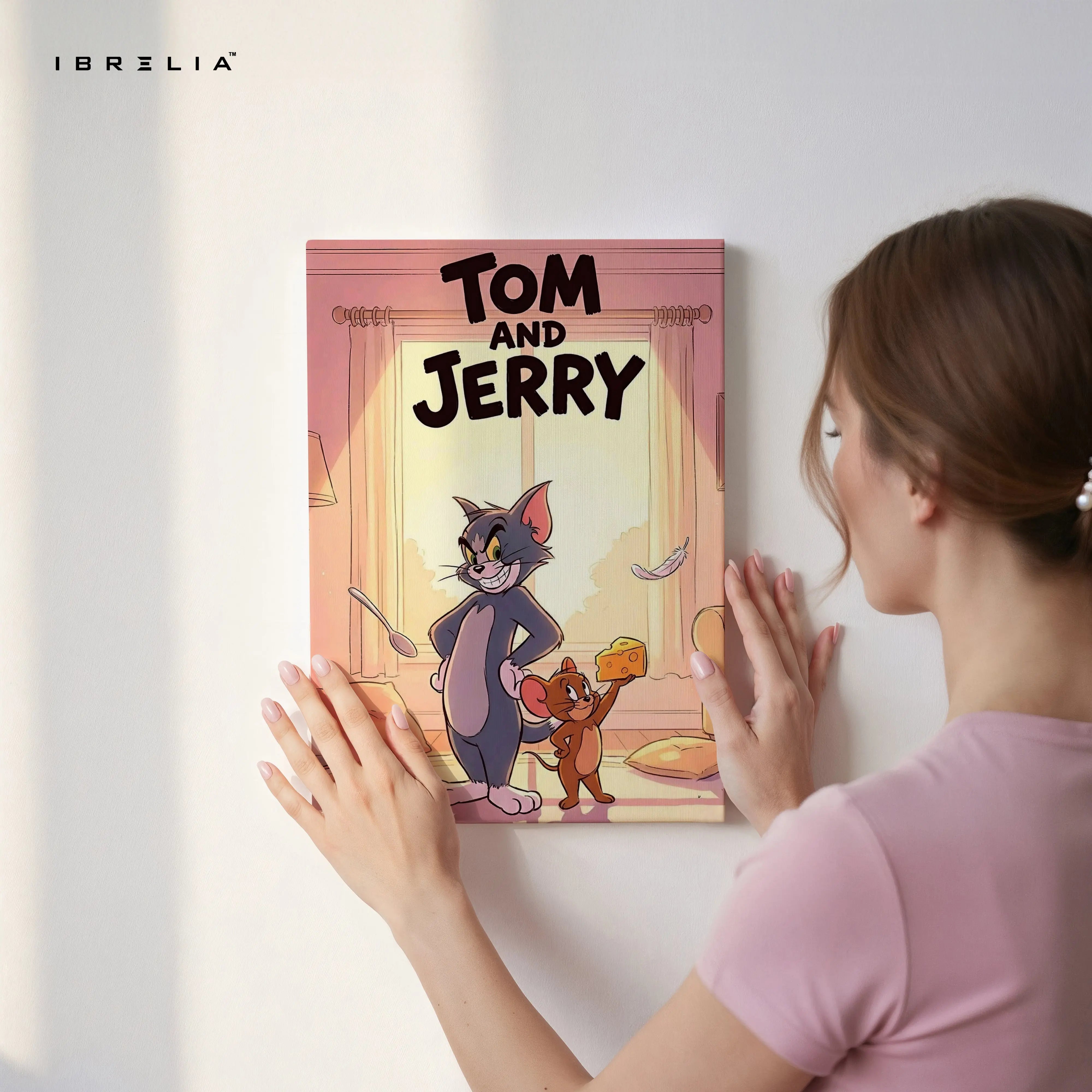 Tom & Jerry Cozy Cartoon Wall Art – Cute Character Canvas Frame | Warm Kids Room Decor Pakistan | IBRELIA™ IBRELIA