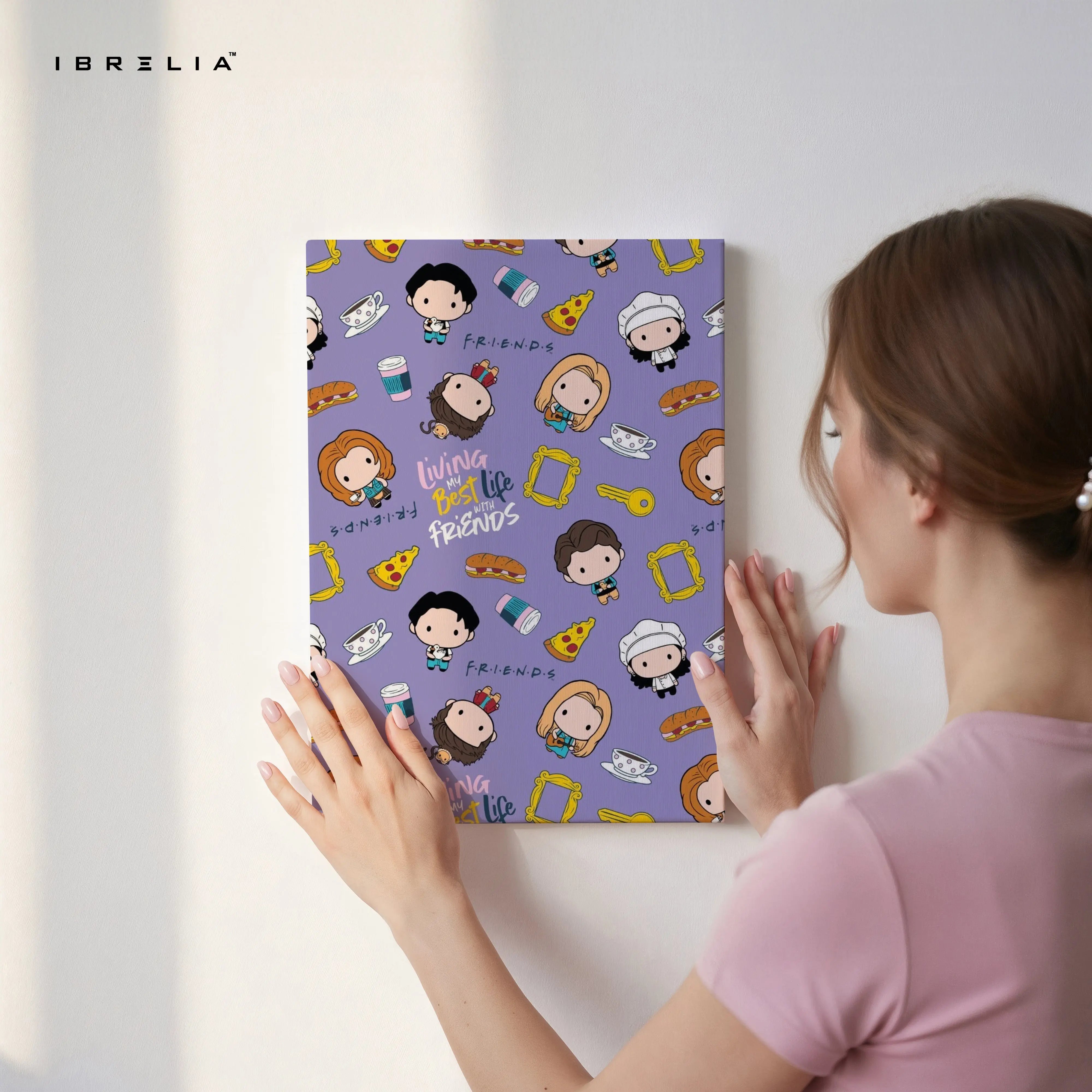 Friends Cartoon Pattern Wall Art – Cute Sitcom Canvas Frame | Friends Aesthetic Poster Pakistan | IBRELIA™ IBRELIA