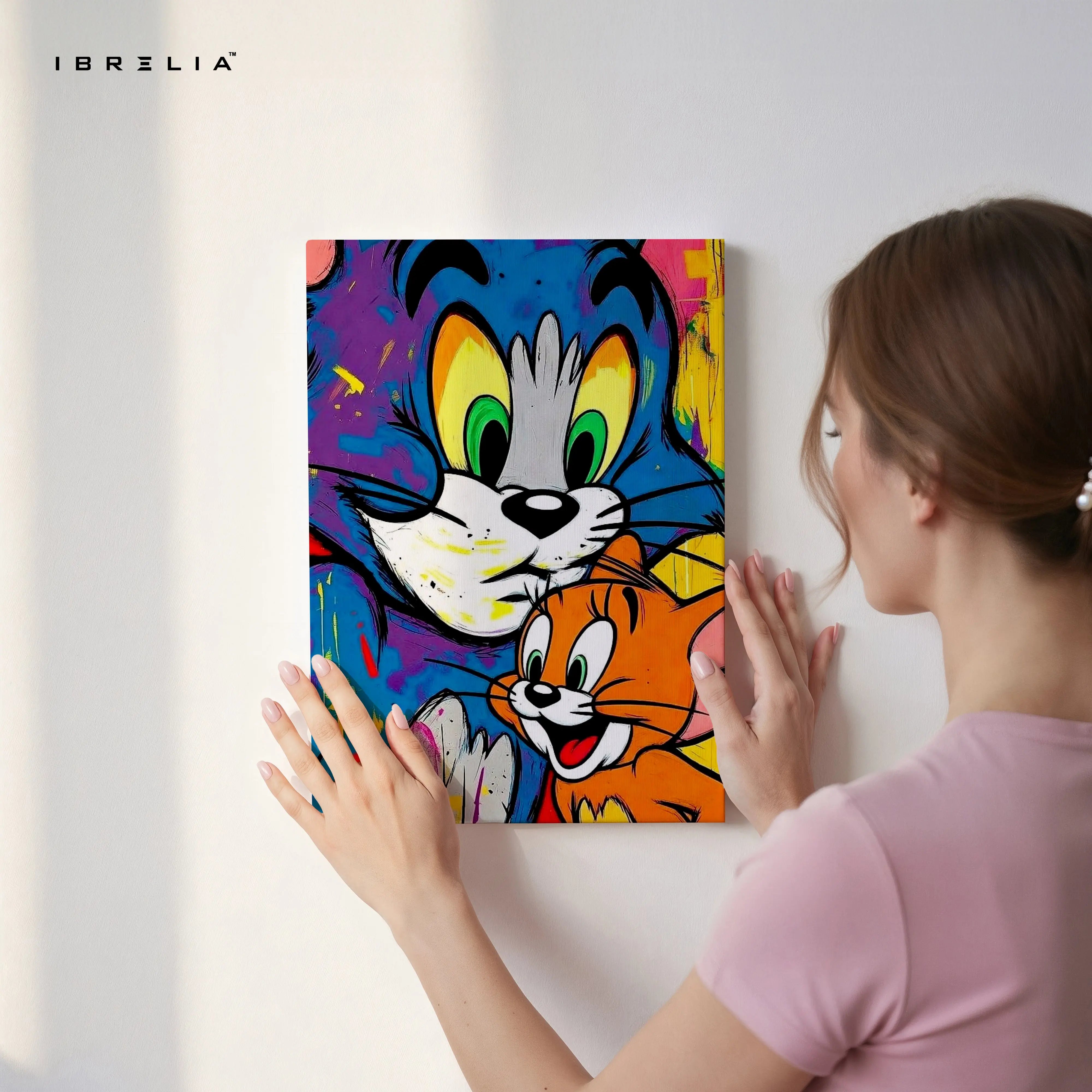 Tom & Jerry Pop Art Wall Art – Colorful Cartoon Canvas Frame | Street Style Cartoon Poster Pakistan | IBRELIA™ IBRELIA
