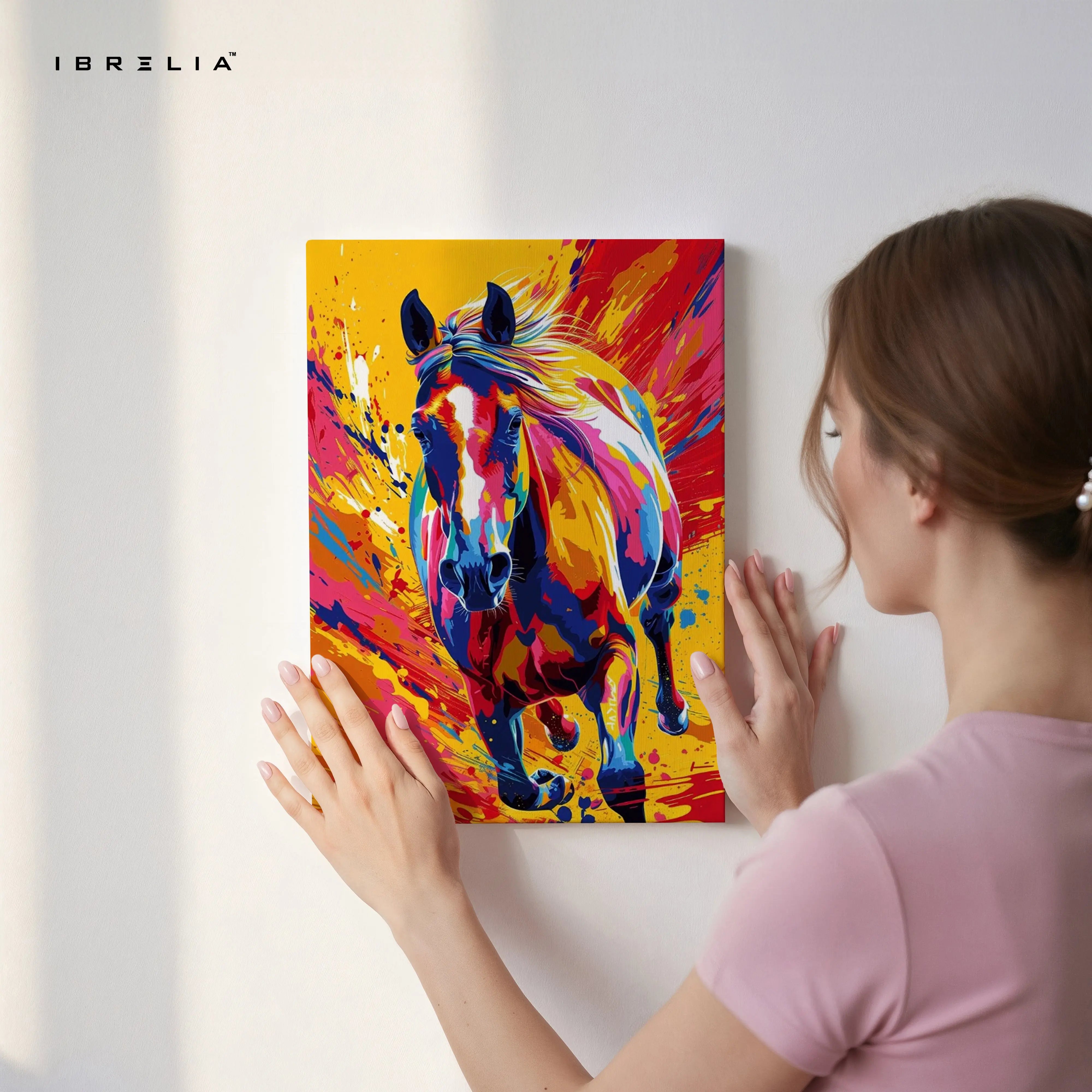 Color Burst Stallion Art – Vibrant Pop Art Running Horse Wall Art | 4K Ultra Wrap Frame Wall Art in Pakistan | IBRELIA™ IBRELIA