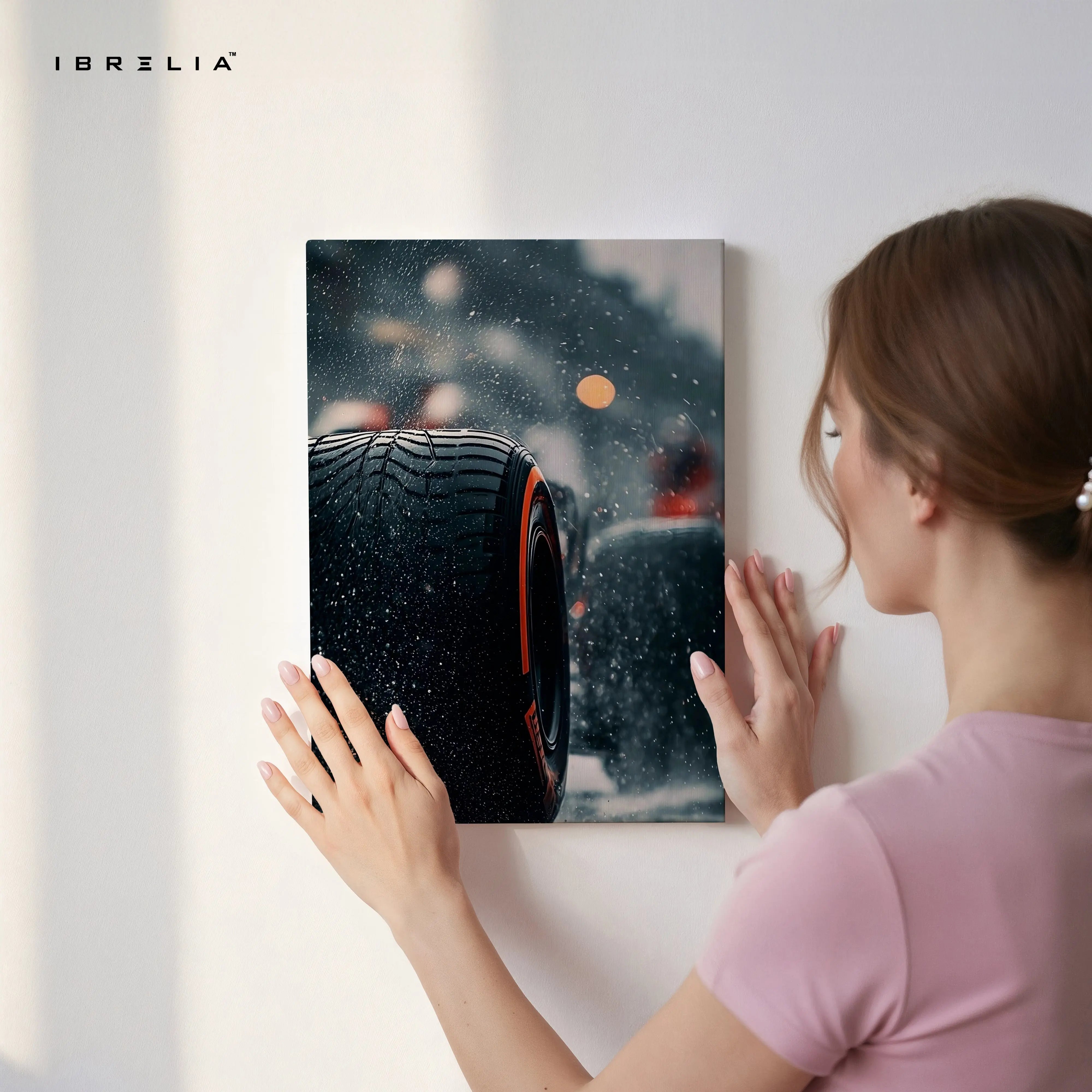 Performance Tire Rain Motion Wall Art – High Speed Automotive Canvas Frame Pakistan | Racing Detail Poster | IBRELIA™ IBRELIA