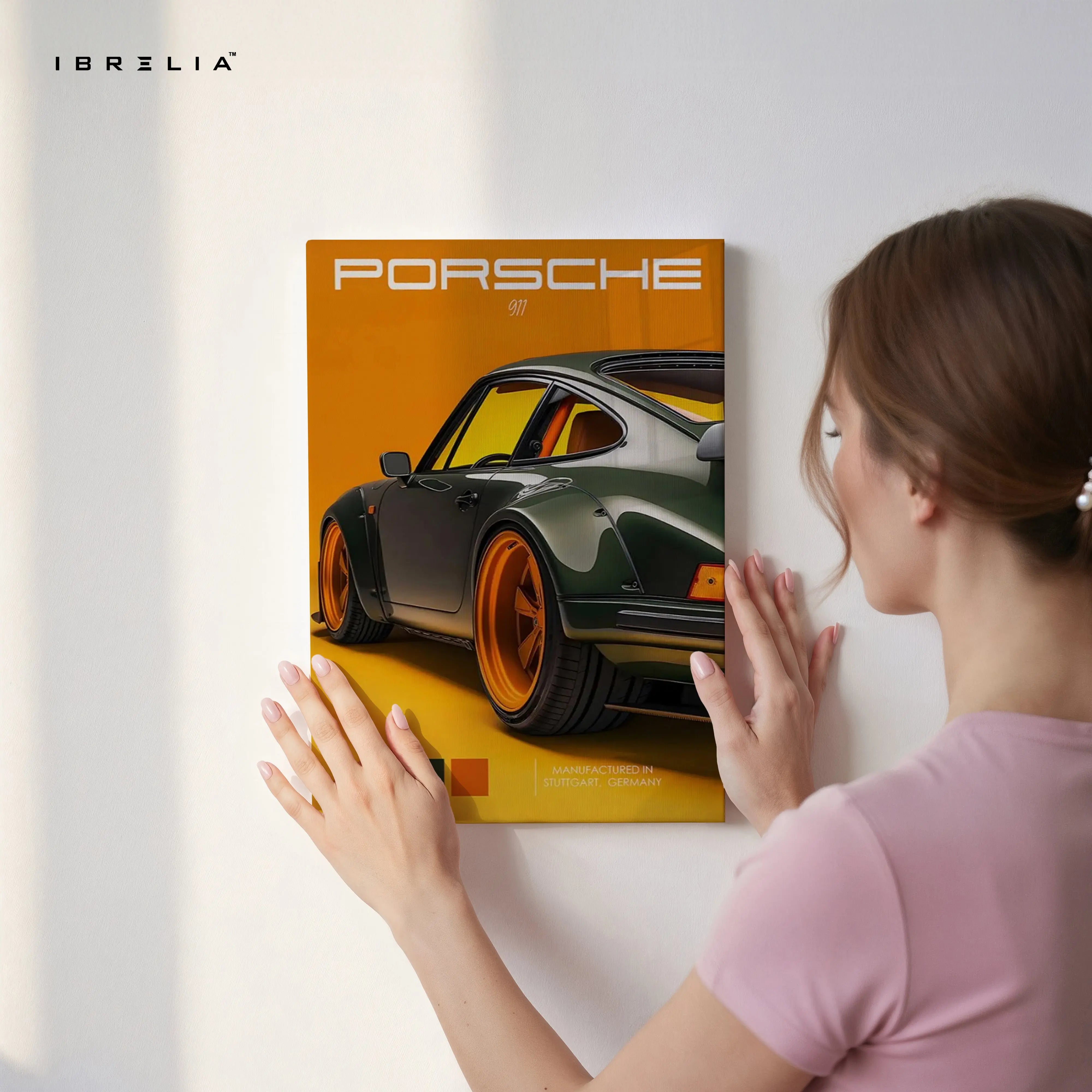 Porsche 911 Retro Orange Studio Art – Luxury Sports Car Wall Art | 4K Ultra Wrap Frame Wall Art in Pakistan | IBRELIA™ IBRELIA