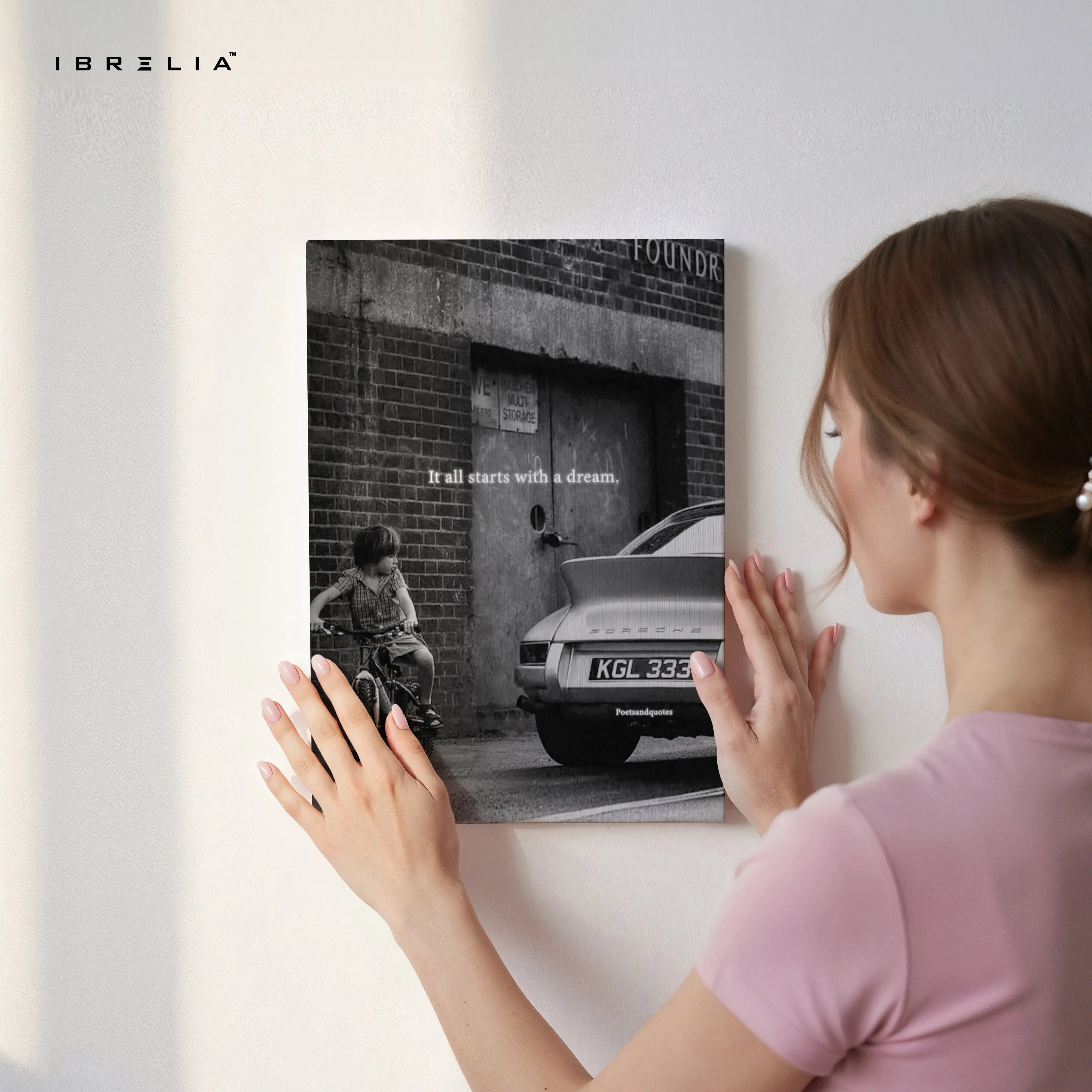 It All Starts With a Dream Wall Art – Vintage Porsche Motivation Canvas Frame | Inspirational Poster Pakistan | IBRELIA™ IBRELIA