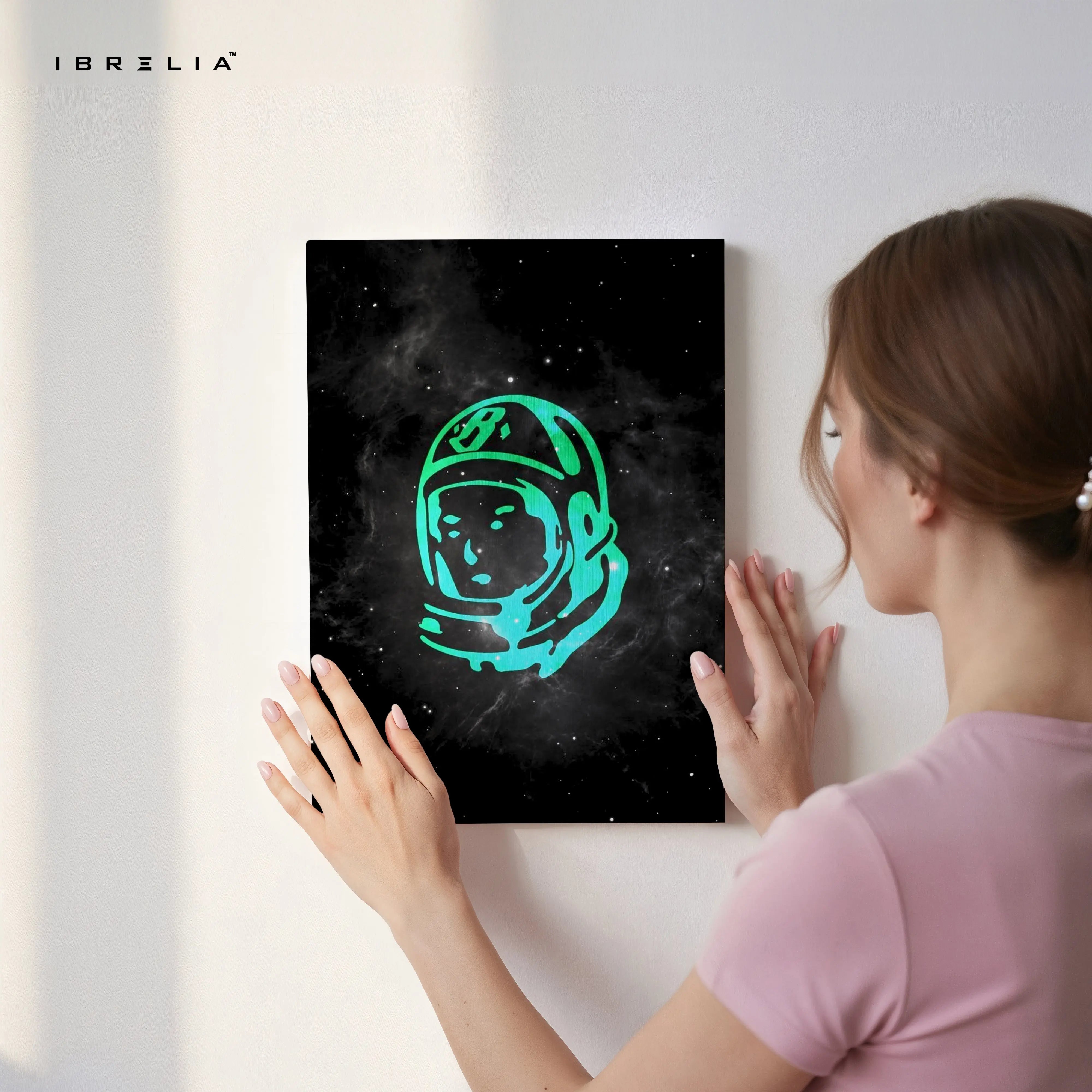 Neon Astronaut Minimal Wall Art – Space Aesthetic Canvas Frame | Galaxy Street Style Poster Pakistan | IBRELIA™ IBRELIA