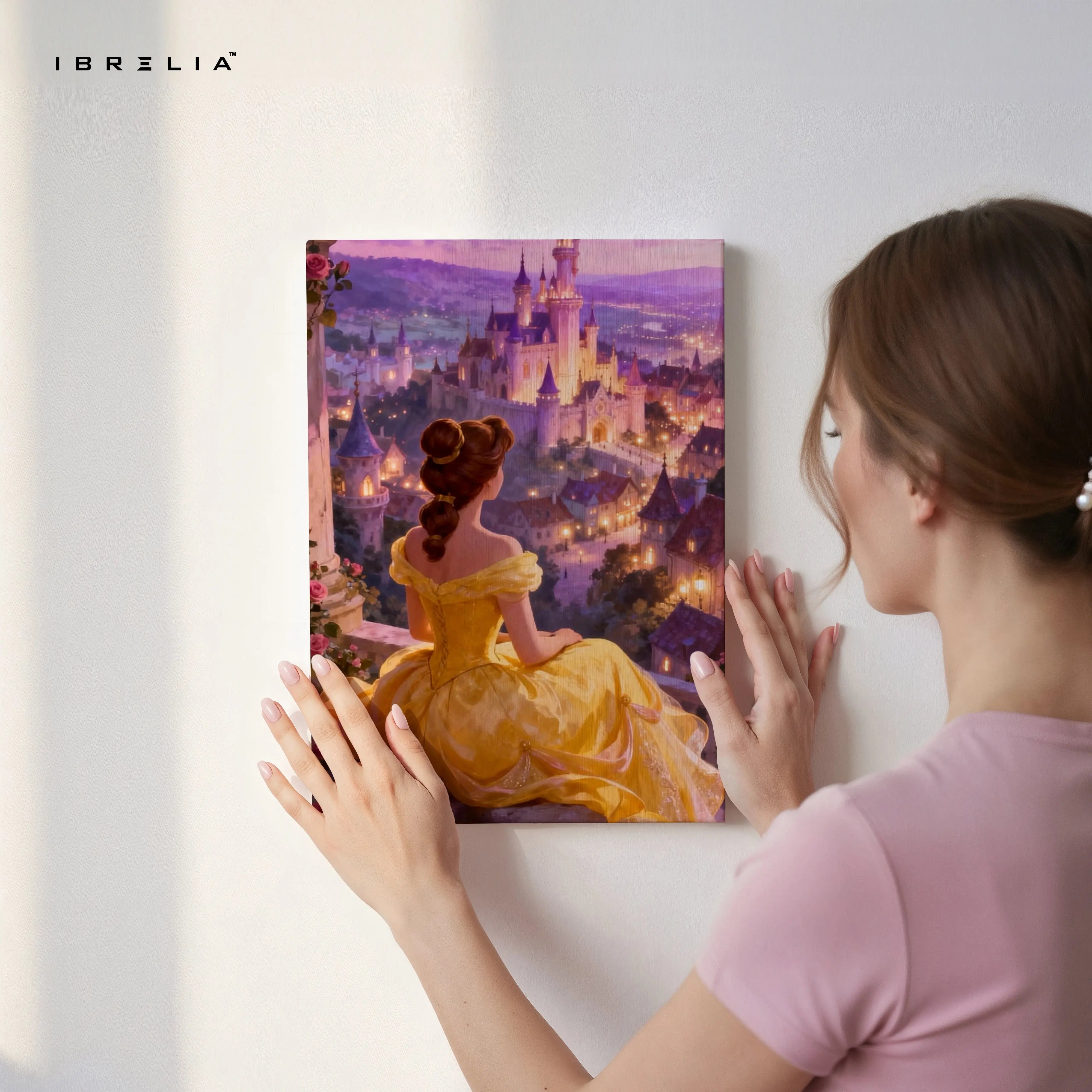 Golden Princess Castle View Wall Art – Royal Fantasy Canvas Frame | Elegant Dreamy Decor Pakistan | IBRELIA™ IBRELIA