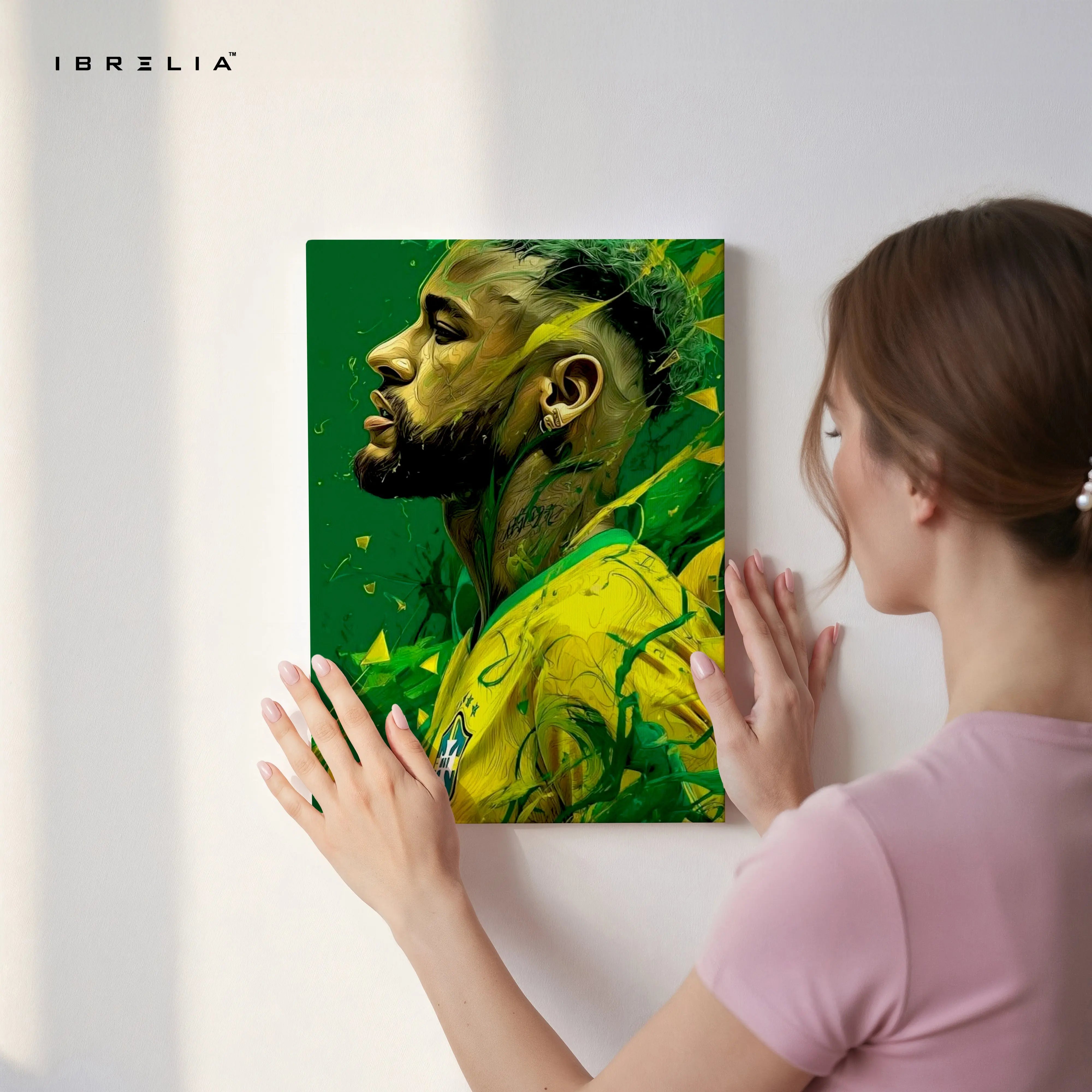 Neymar Jr Portrait Wall Art – Brazil Football Canvas Frame | Neymar Aesthetic Poster Pakistan | IBRELIA™ IBRELIA