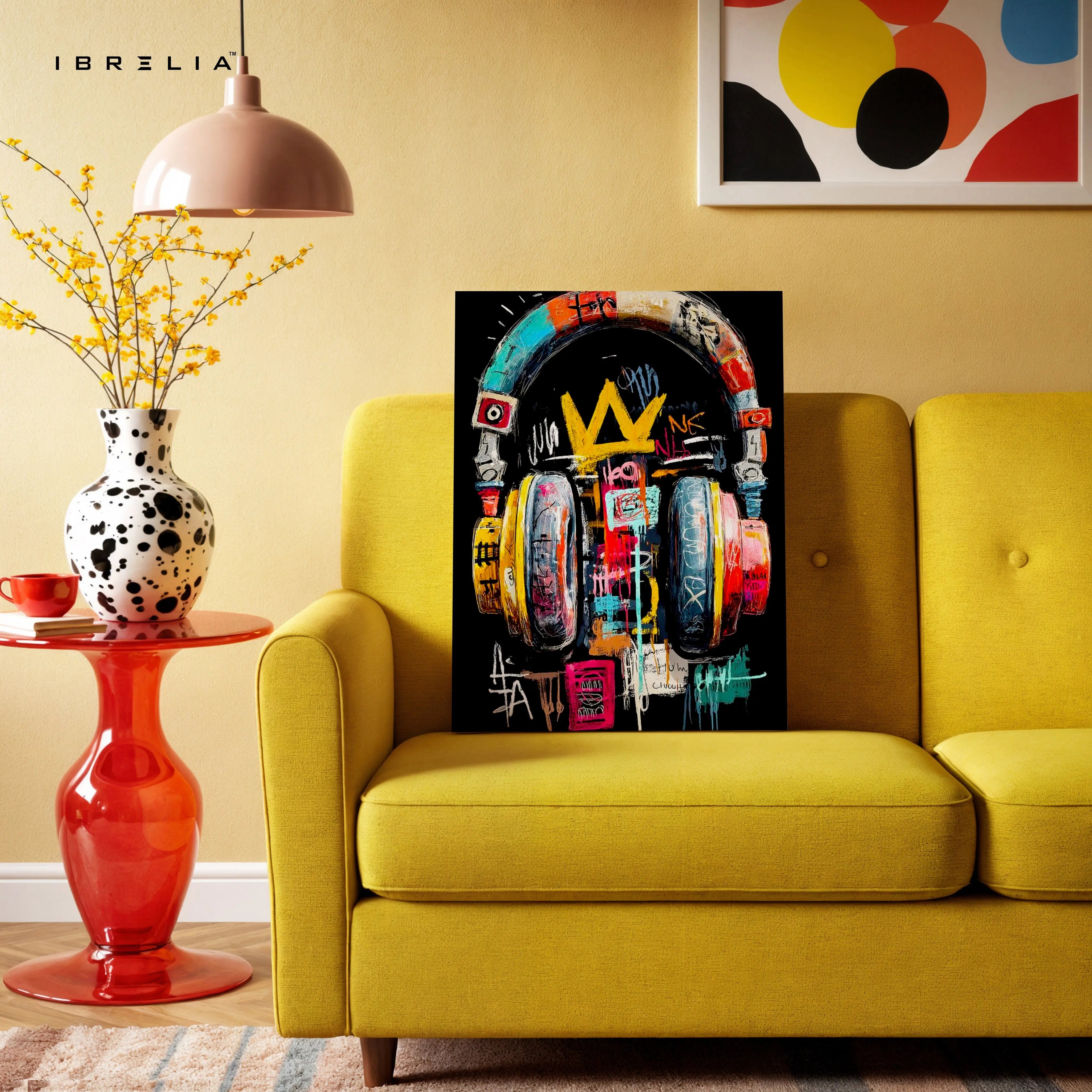 Urban Crown Headphones Wall Art – Graffiti Music Canvas Frame | Street Art Poster Pakistan | IBRELIA™ IBRELIA