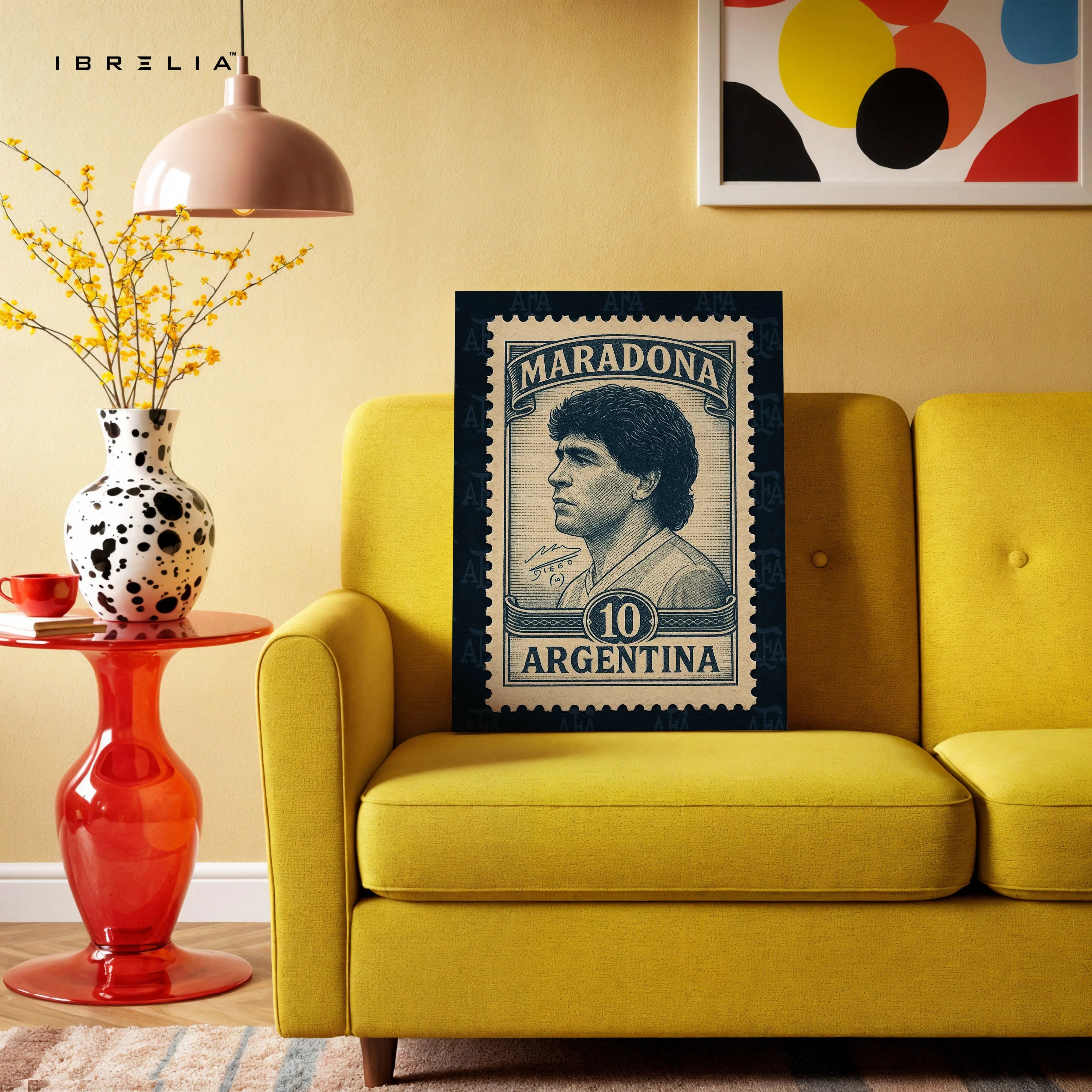 Diego Maradona Vintage Wall Art – Argentina Football Legend Canvas Frame | Retro Stamp Style Poster Pakistan | IBRELIA™ IBRELIA