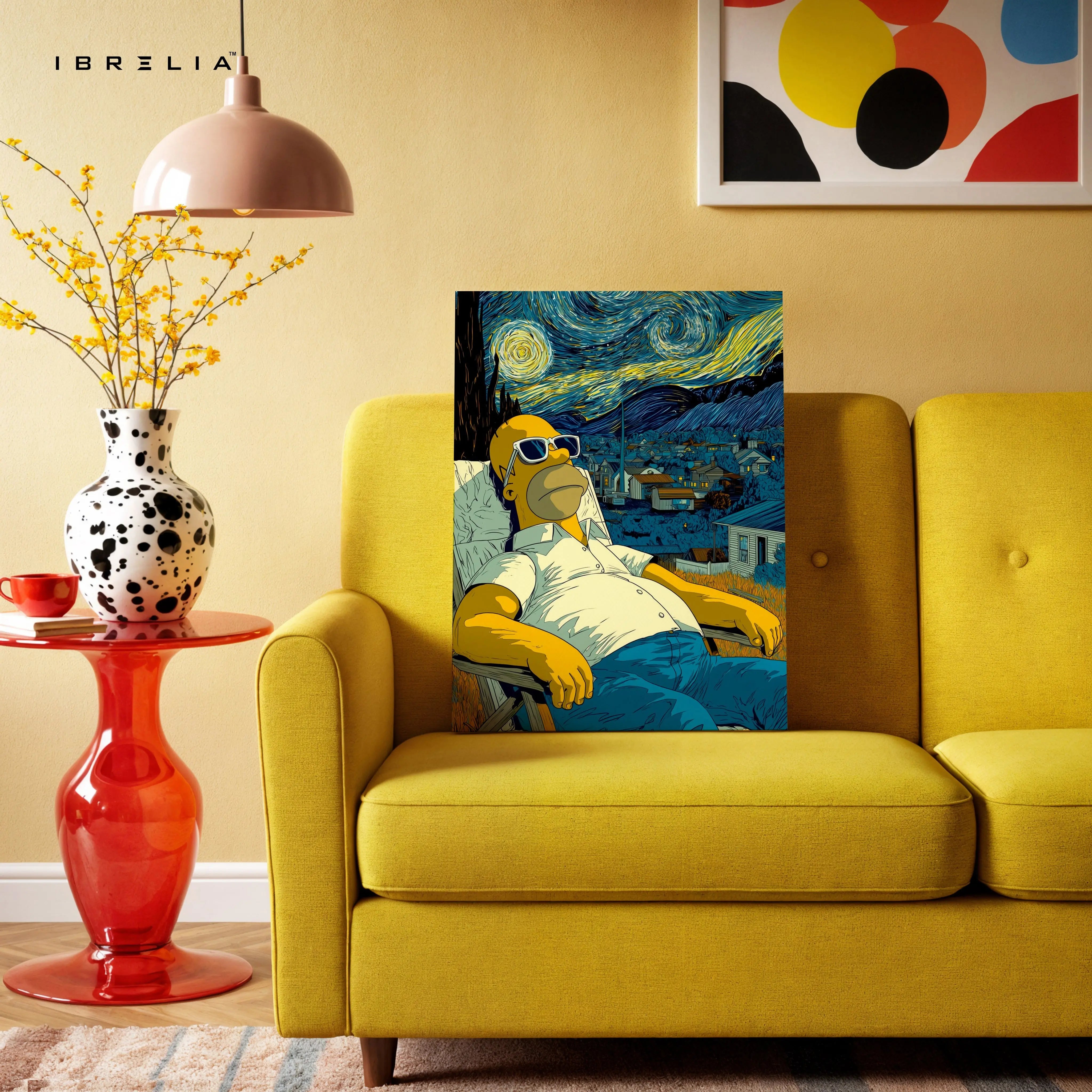 Starry Night Cartoon Relax Wall Art – Artistic Parody Canvas Frame | Aesthetic Chill Poster Pakistan | IBRELIA™ IBRELIA