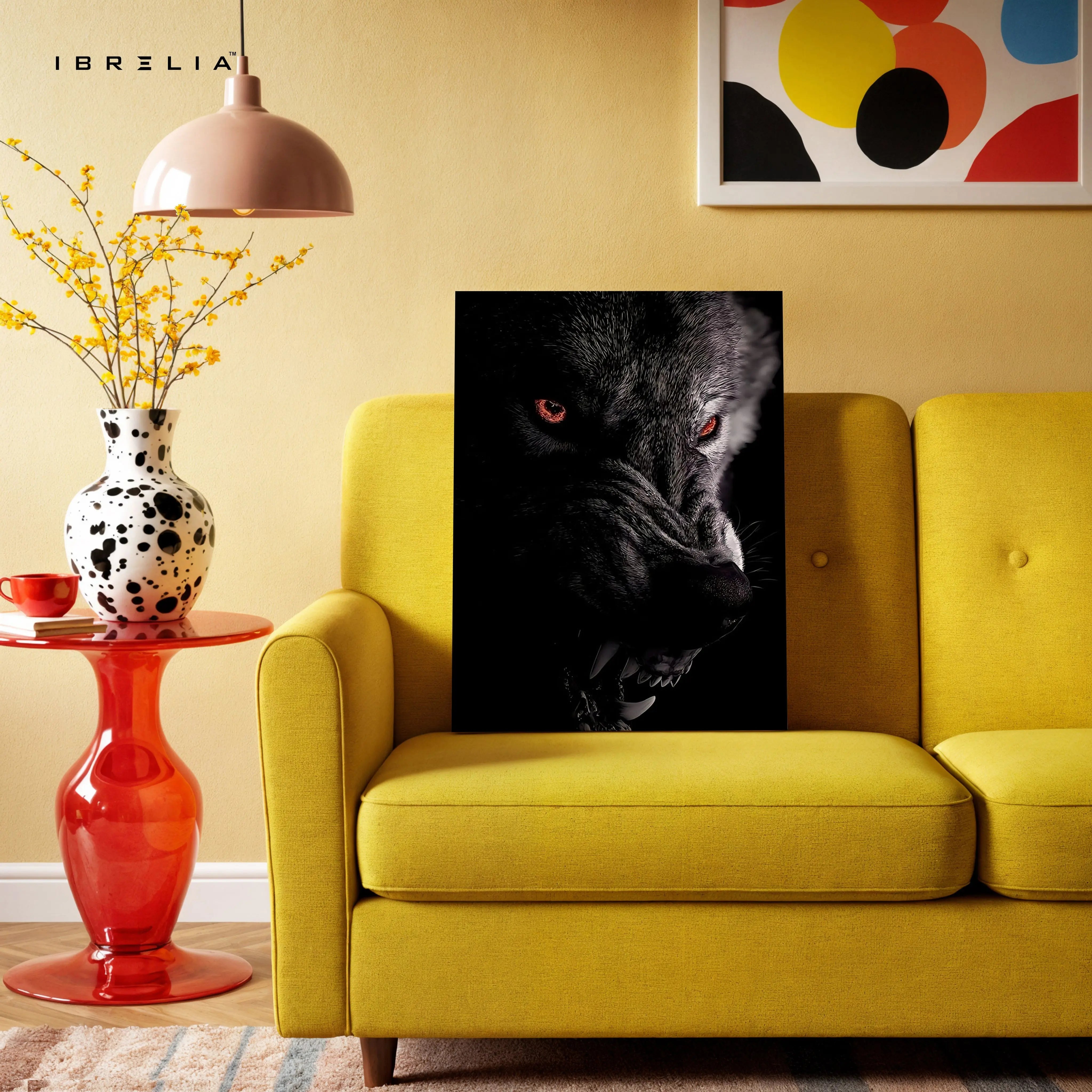 Black Wolf Wall Art – Dark Predator Canvas Frame | Red Eyes Animal Poster Pakistan | IBRELIA™ IBRELIA