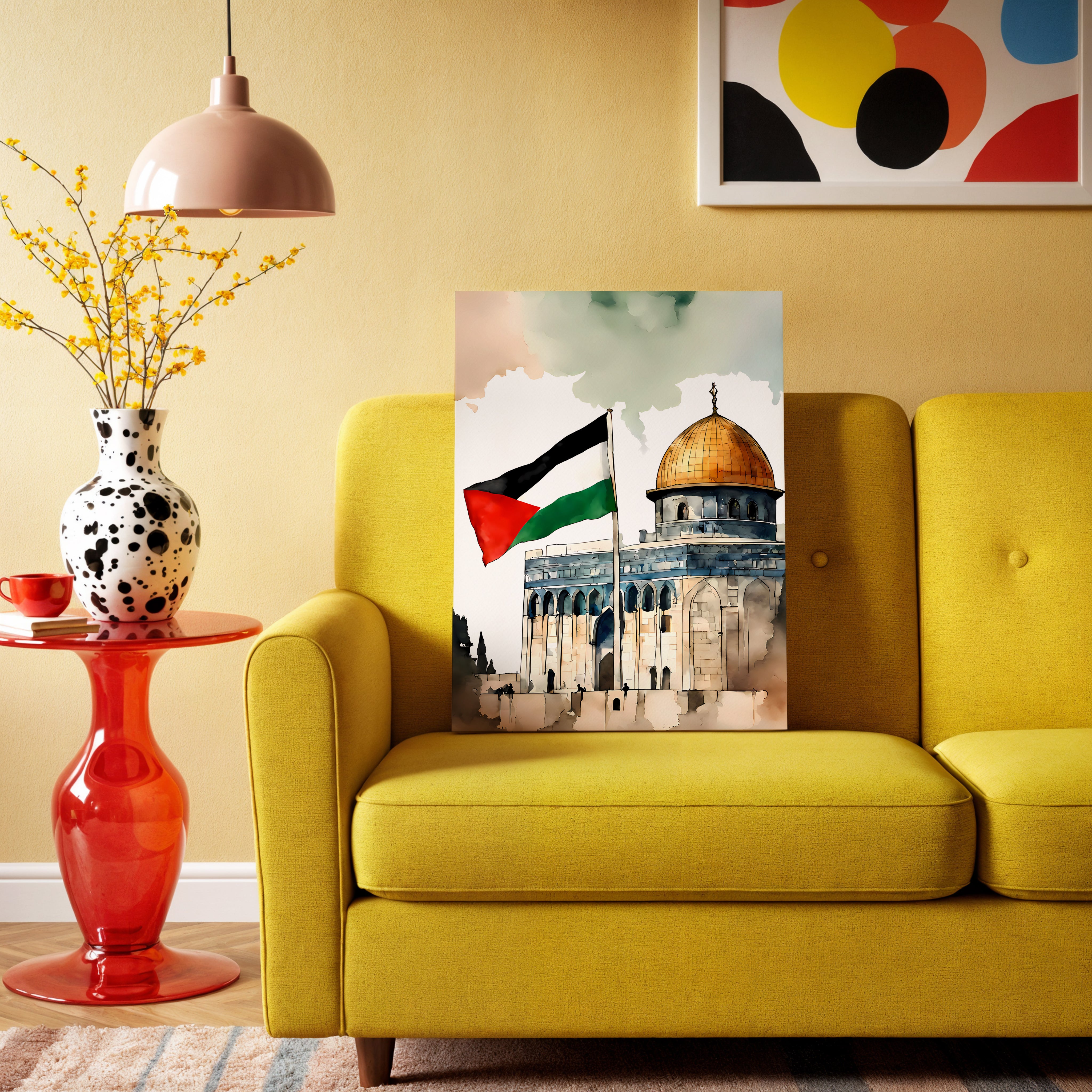Dome of the Rock Palestine Flag Art – Jerusalem Watercolor Wall Art | 4K Ultra Wrap Frame Wall Art in Pakistan | IBRELIA™