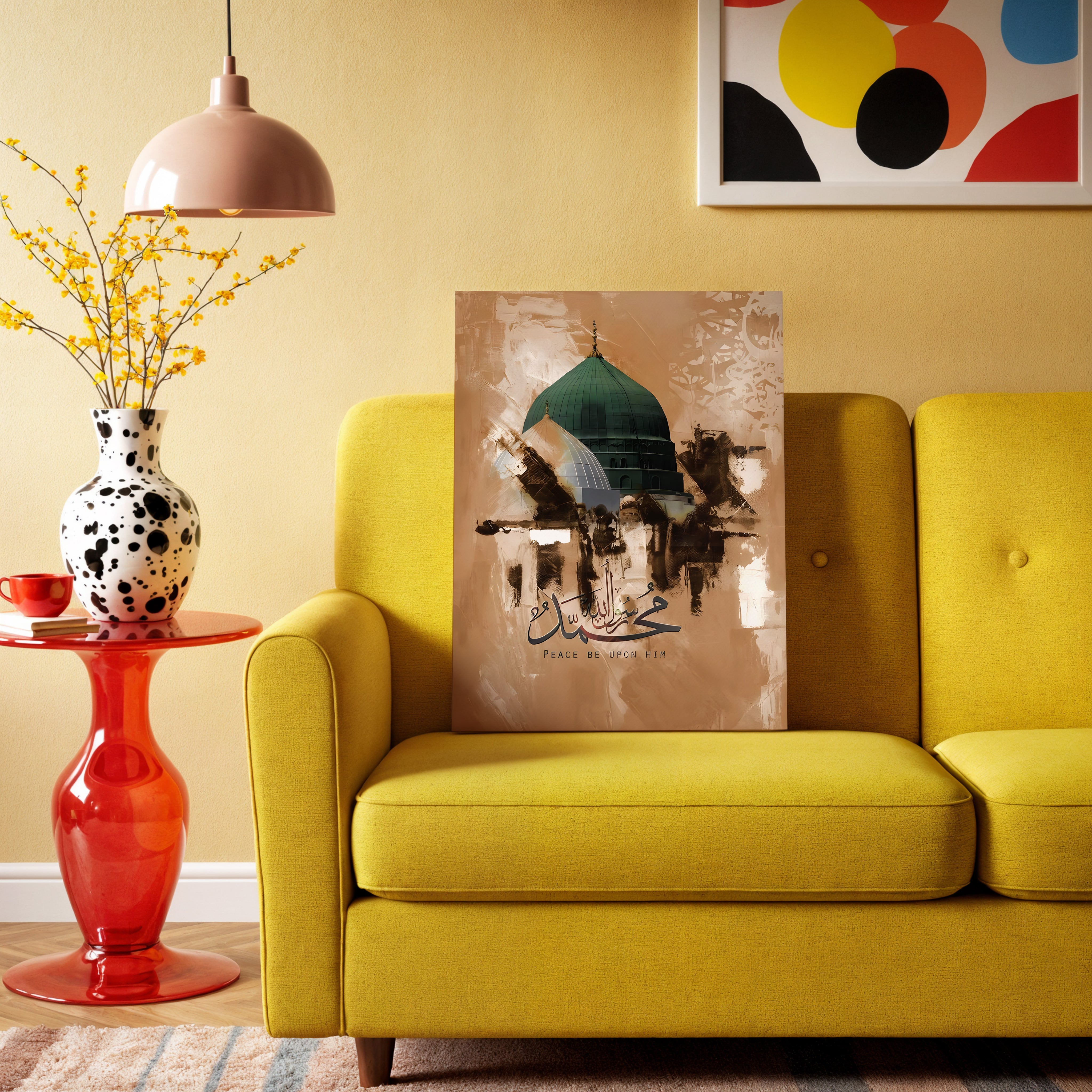 Prophet Muhammad (PBUH) Calligraphy Art – Masjid e Nabawi Green Dome Islamic Wall Art | 4K Ultra Wrap Frame Wall Art in Pakistan | IBRELIA™