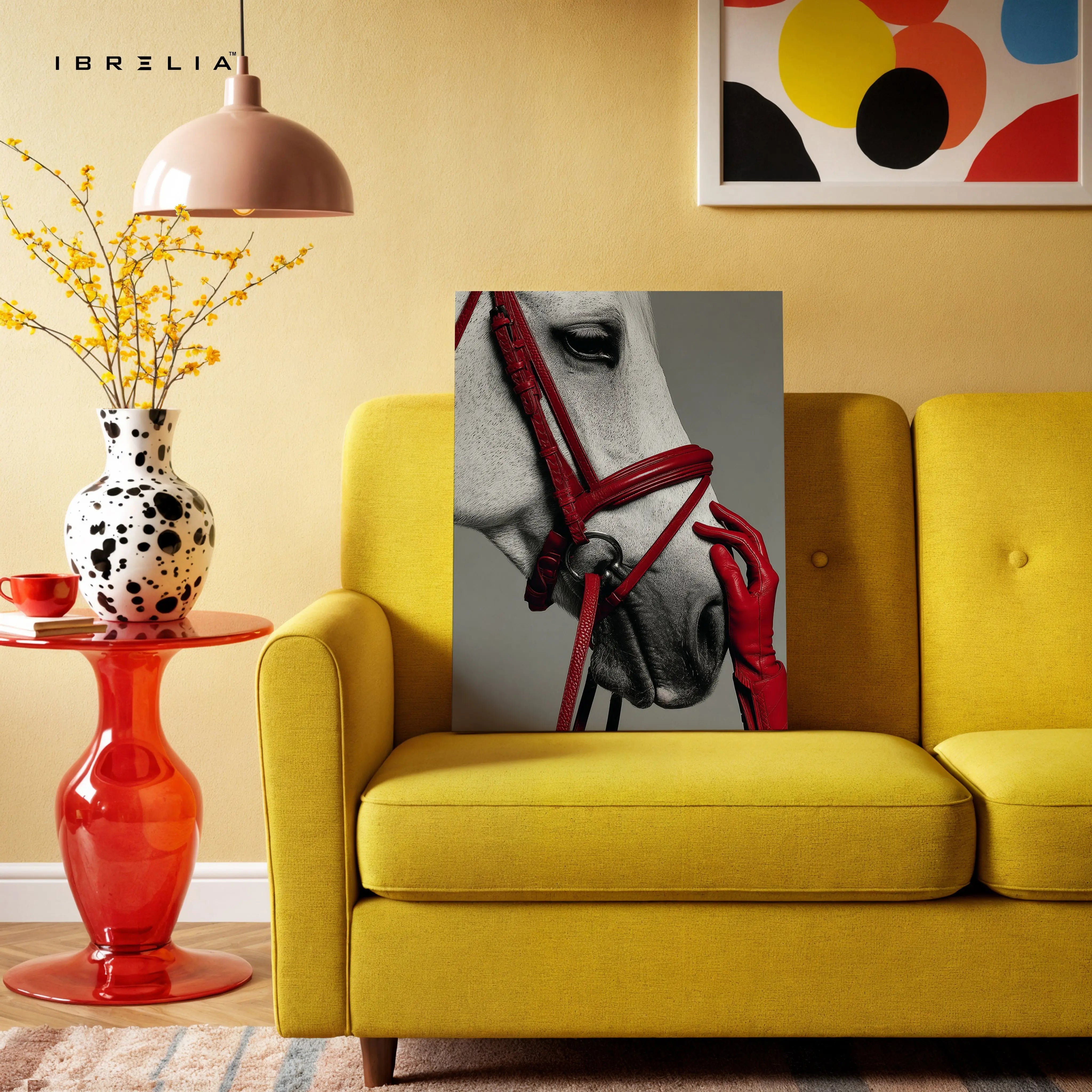 Luxury Horse Wall Art – Elegant White Horse Canvas Frame | Red Aesthetic Animal Poster Pakistan | IBRELIA™ IBRELIA