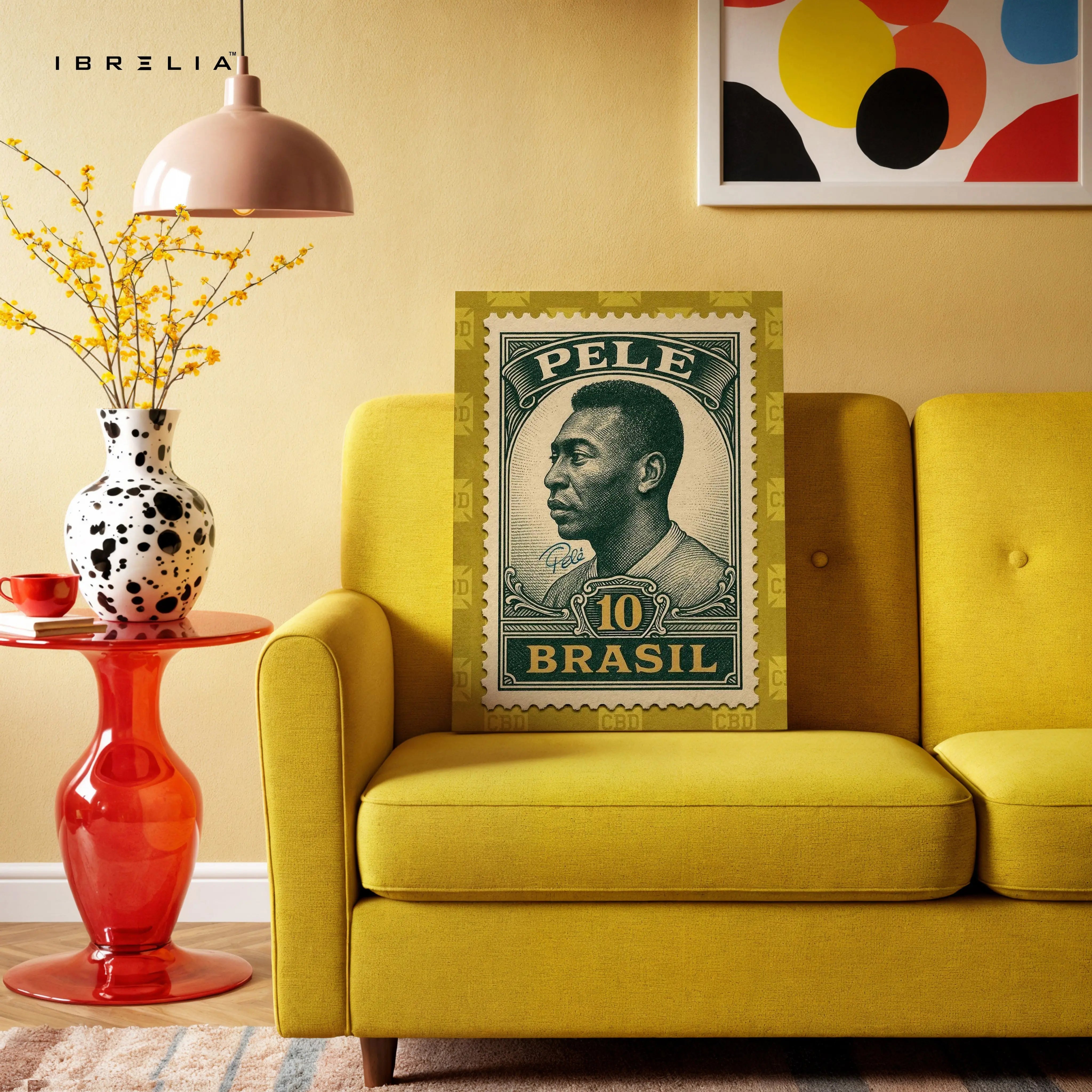 Pelé Vintage Stamp Wall Art – Brazil Football Legend Canvas Frame | Classic Sports Poster Pakistan | IBRELIA™ IBRELIA