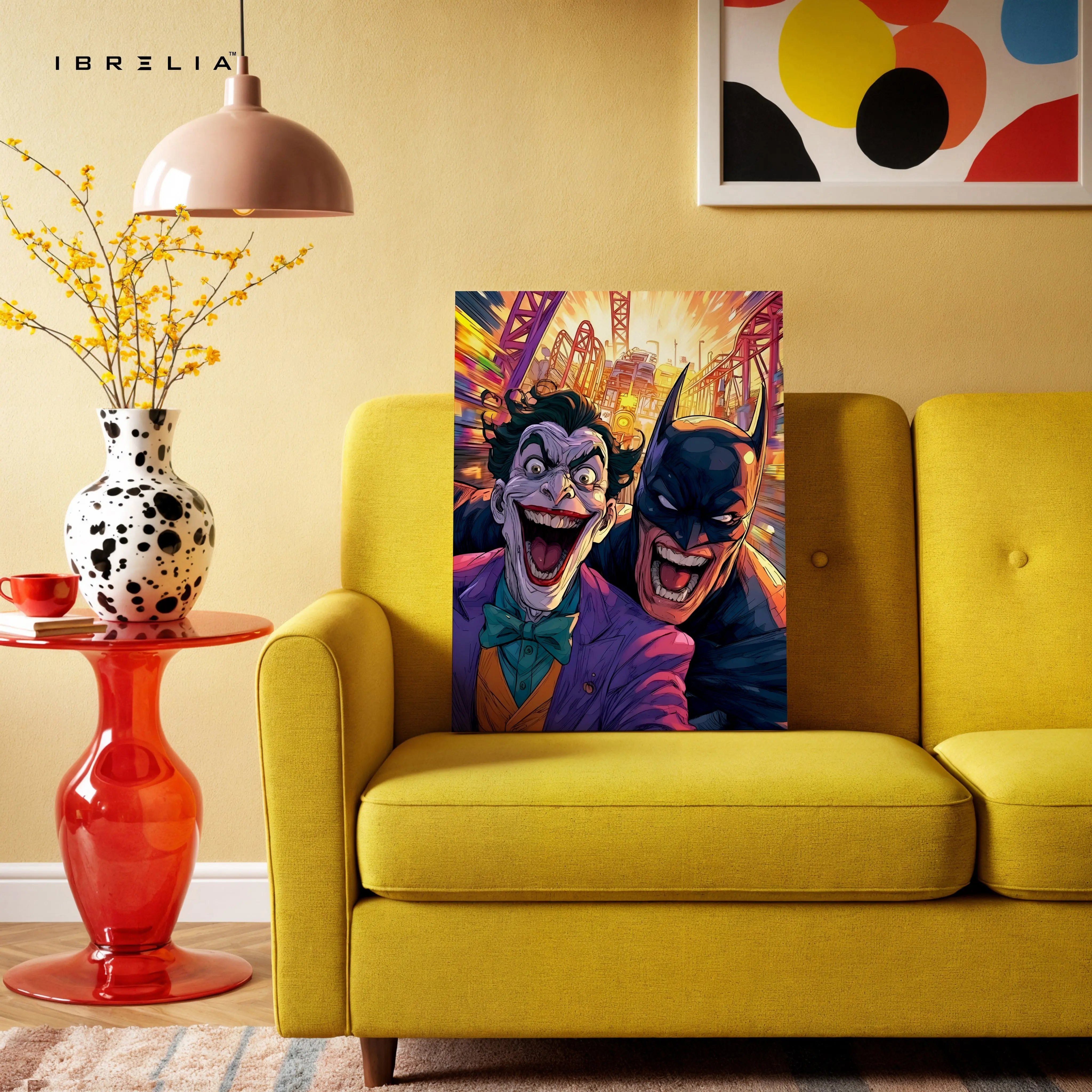 Batman vs Joker Wall Art – Chaos City Comic Style Canvas Frame | Gotham Villain & Hero Poster Pakistan | IBRELIA™ IBRELIA