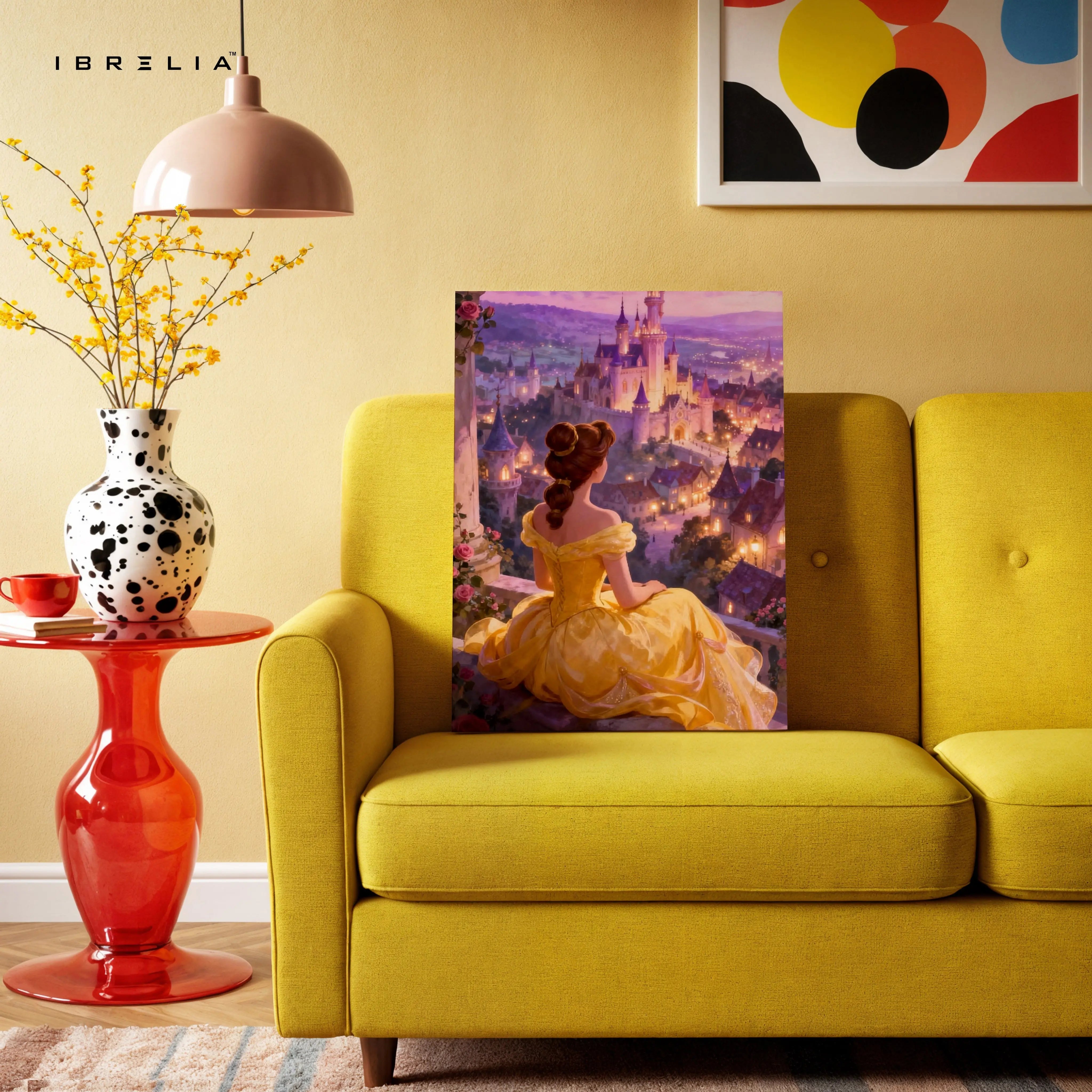 Golden Princess Castle View Wall Art – Royal Fantasy Canvas Frame | Elegant Dreamy Decor Pakistan | IBRELIA™ IBRELIA