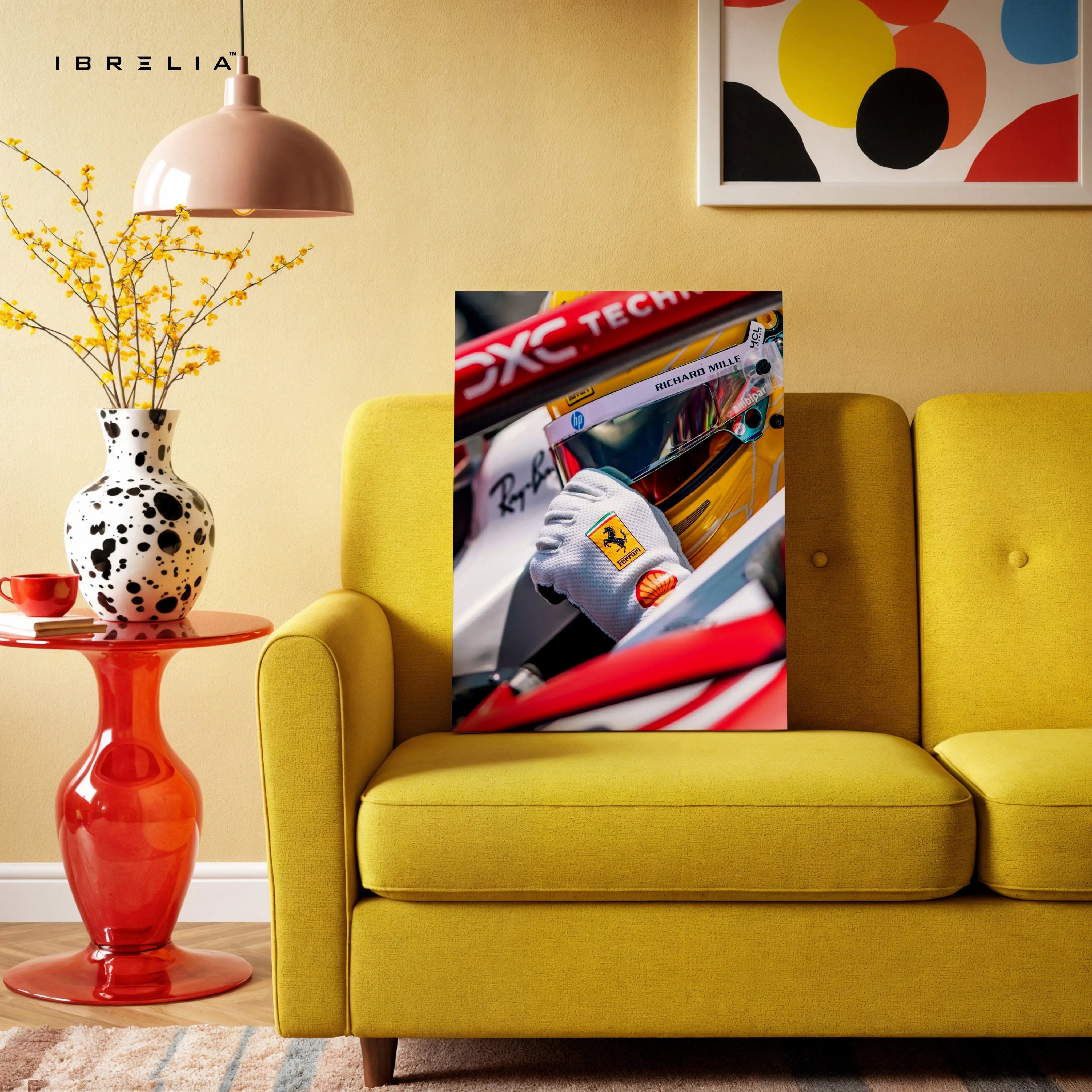 Ferrari F1 Driver Helmet Wall Art – Racing Motorsport Canvas Frame | Formula 1 Speed Poster Pakistan | IBRELIA™ IBRELIA