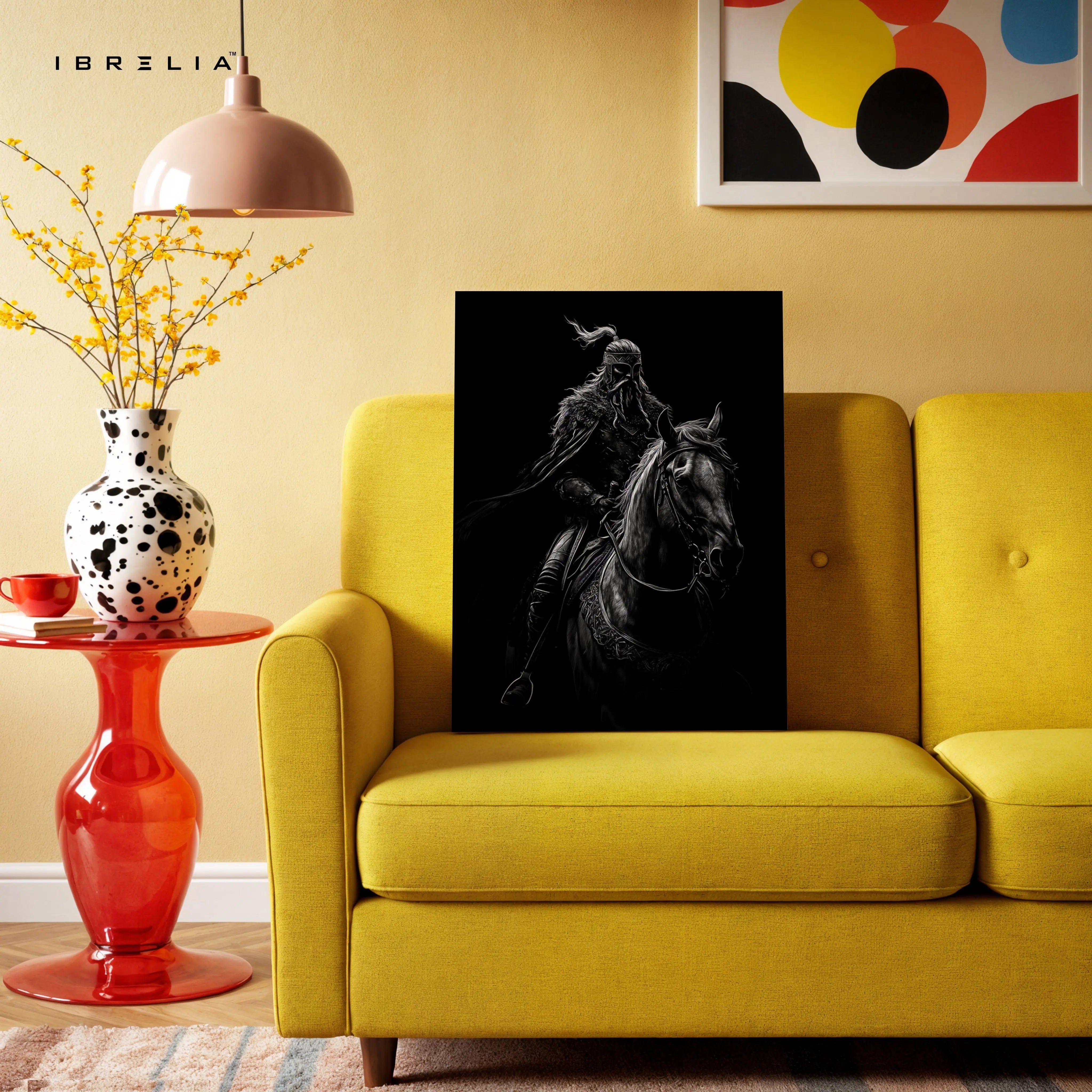 Dark Warrior Wall Art – Viking Rider Canvas Frame | Black Aesthetic Horse Poster Pakistan | IBRELIA™ IBRELIA