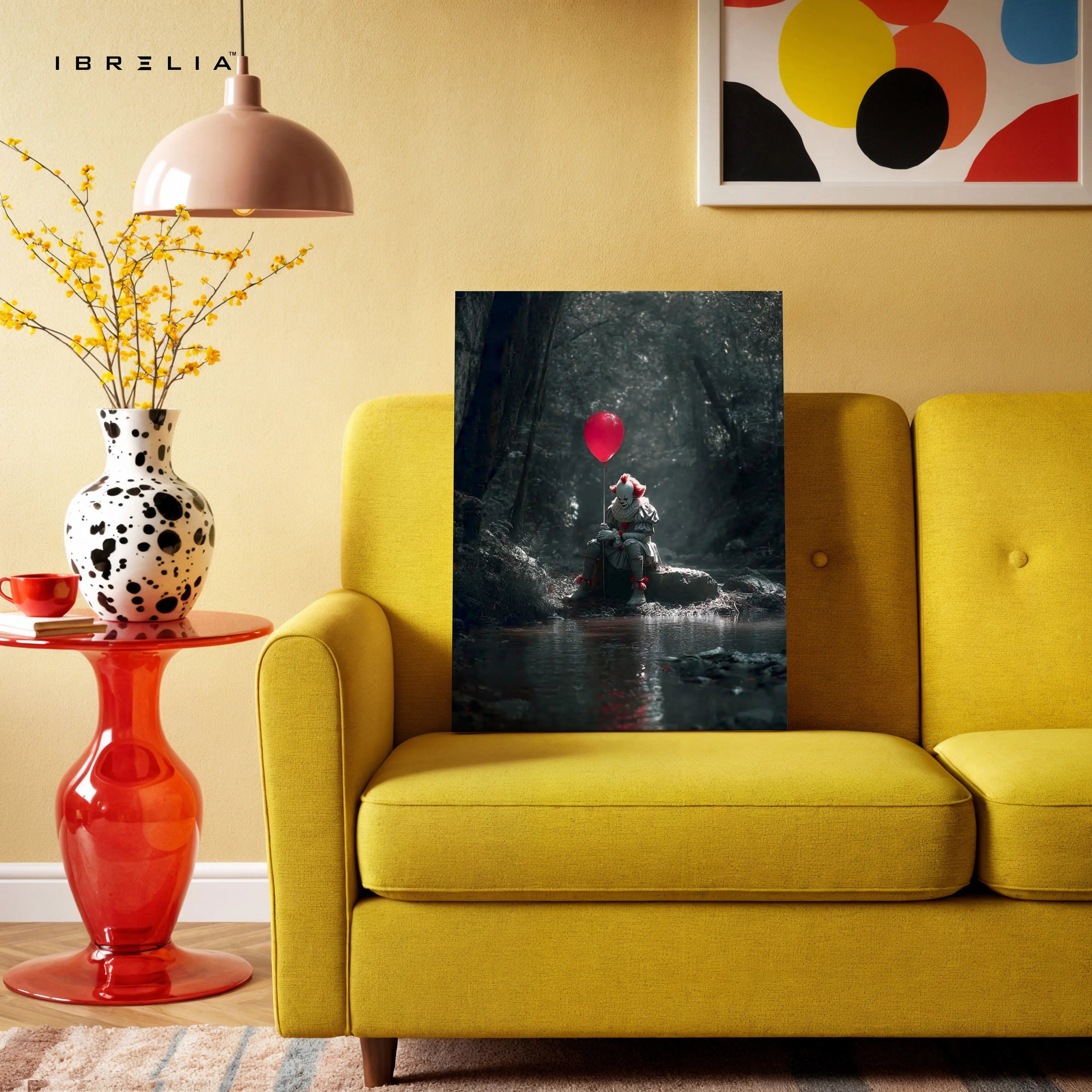 Pennywise Red Balloon Wall Art – IT Horror Movie Canvas Frame | Dark Cinematic Poster Pakistan | IBRELIA™ IBRELIA