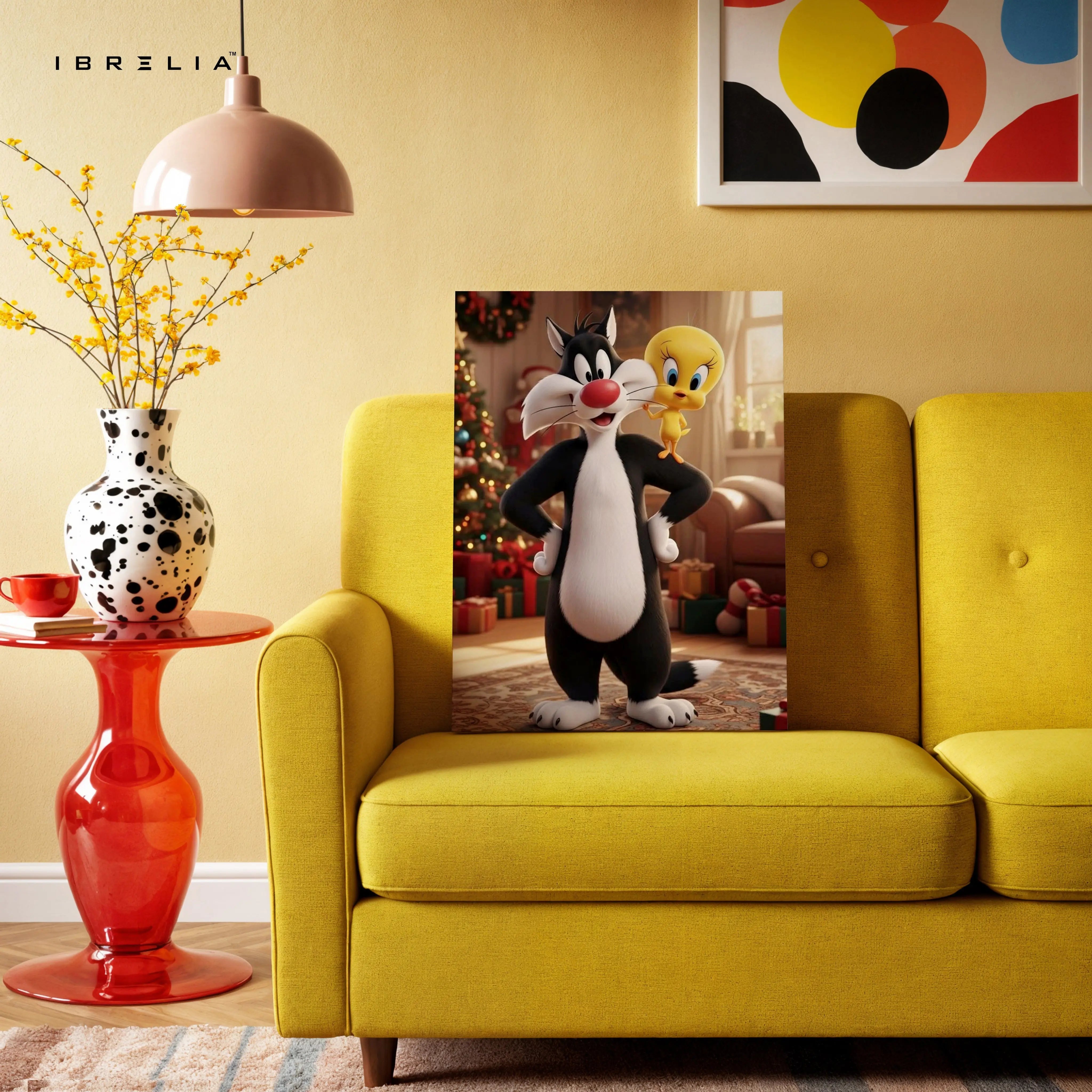 Sylvester & Tweety Wall Art – Cartoon Character Canvas Frame | Cute Animated Poster Pakistan | IBRELIA™ IBRELIA