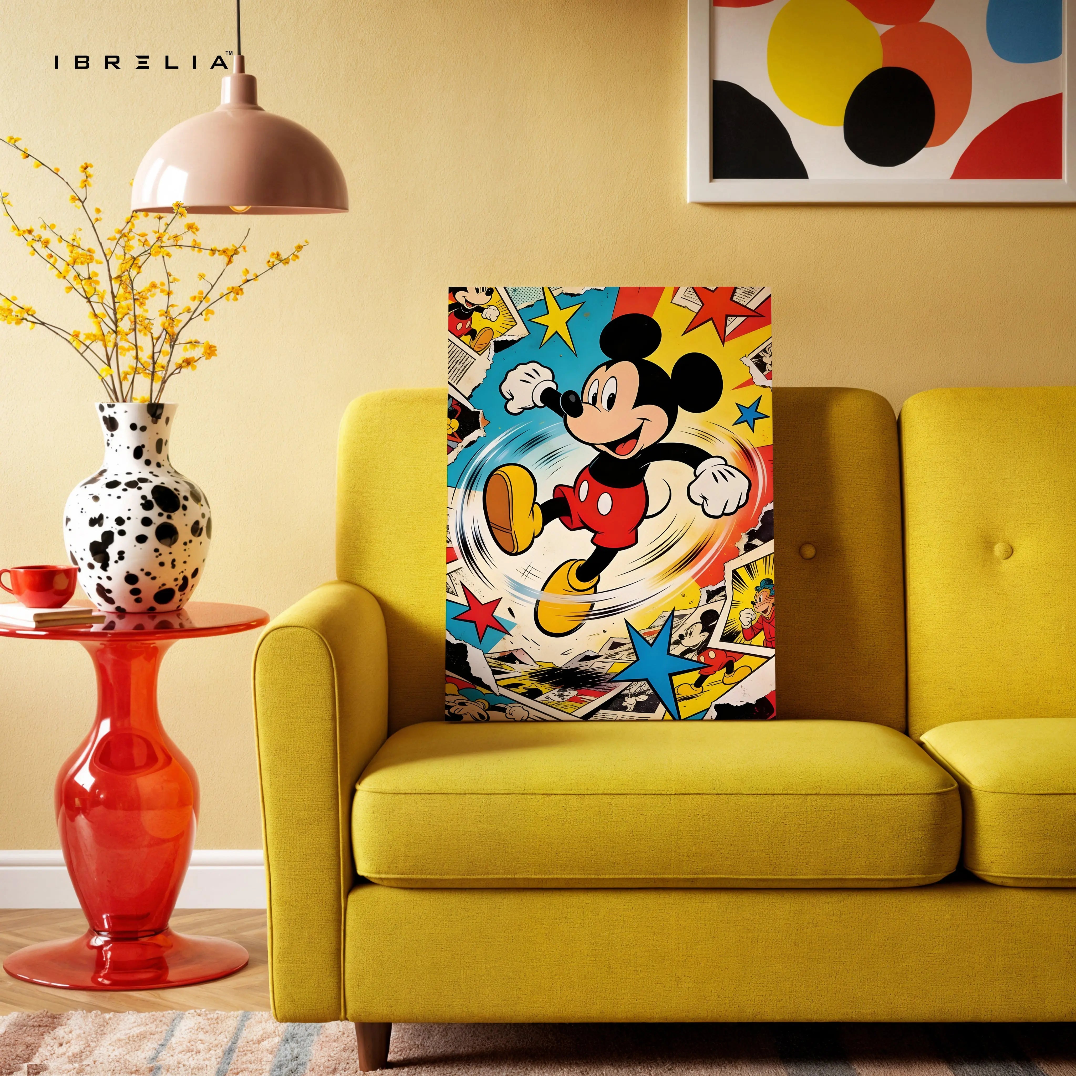Mickey Mouse Pop Art Wall Art – Vintage Cartoon Canvas Frame | Mickey Comic Style Poster Pakistan | IBRELIA™ IBRELIA