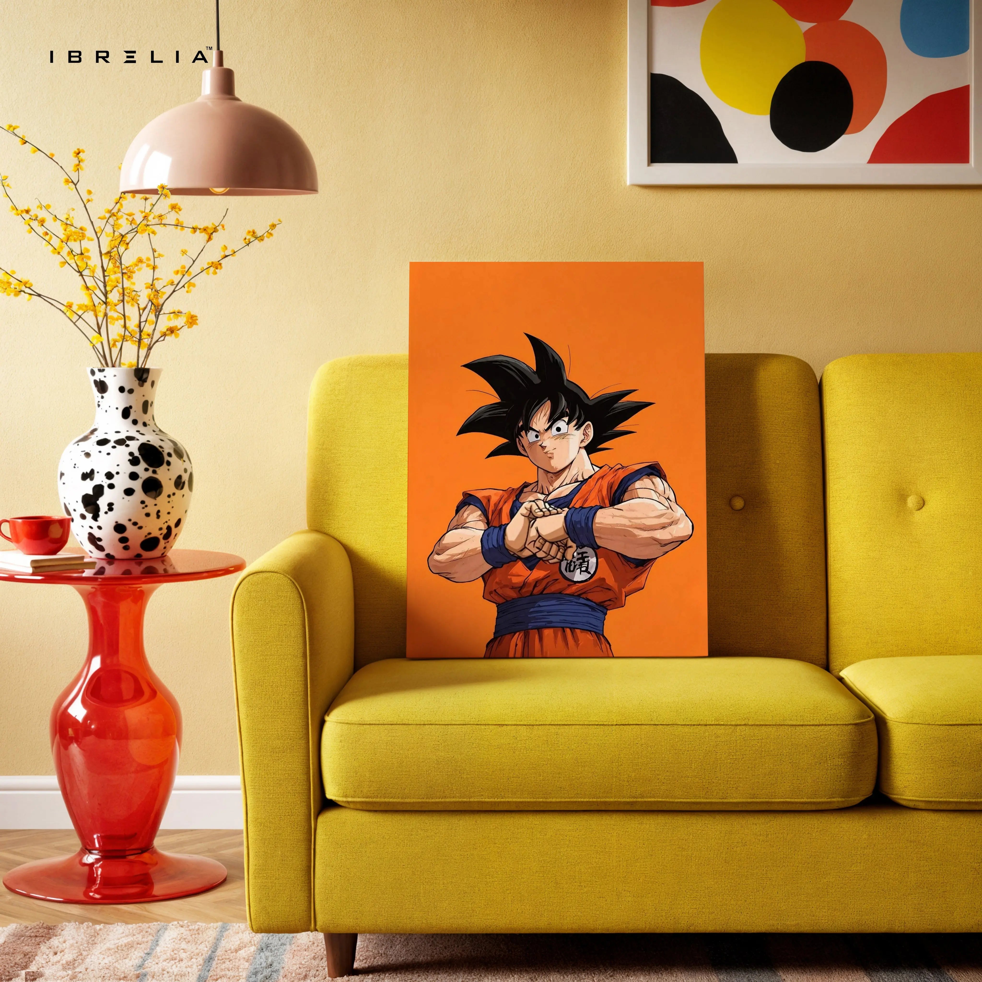 Goku Minimal Wall Art – Dragon Ball Anime Canvas Frame | Orange Aesthetic Poster Pakistan | IBRELIA™ IBRELIA